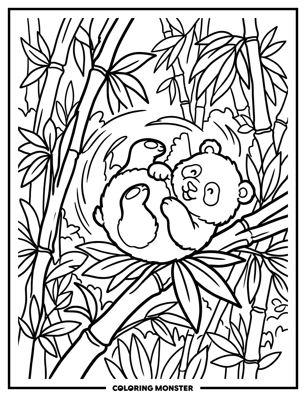 Panda Cub Amongst Bamboo Coloring Page
