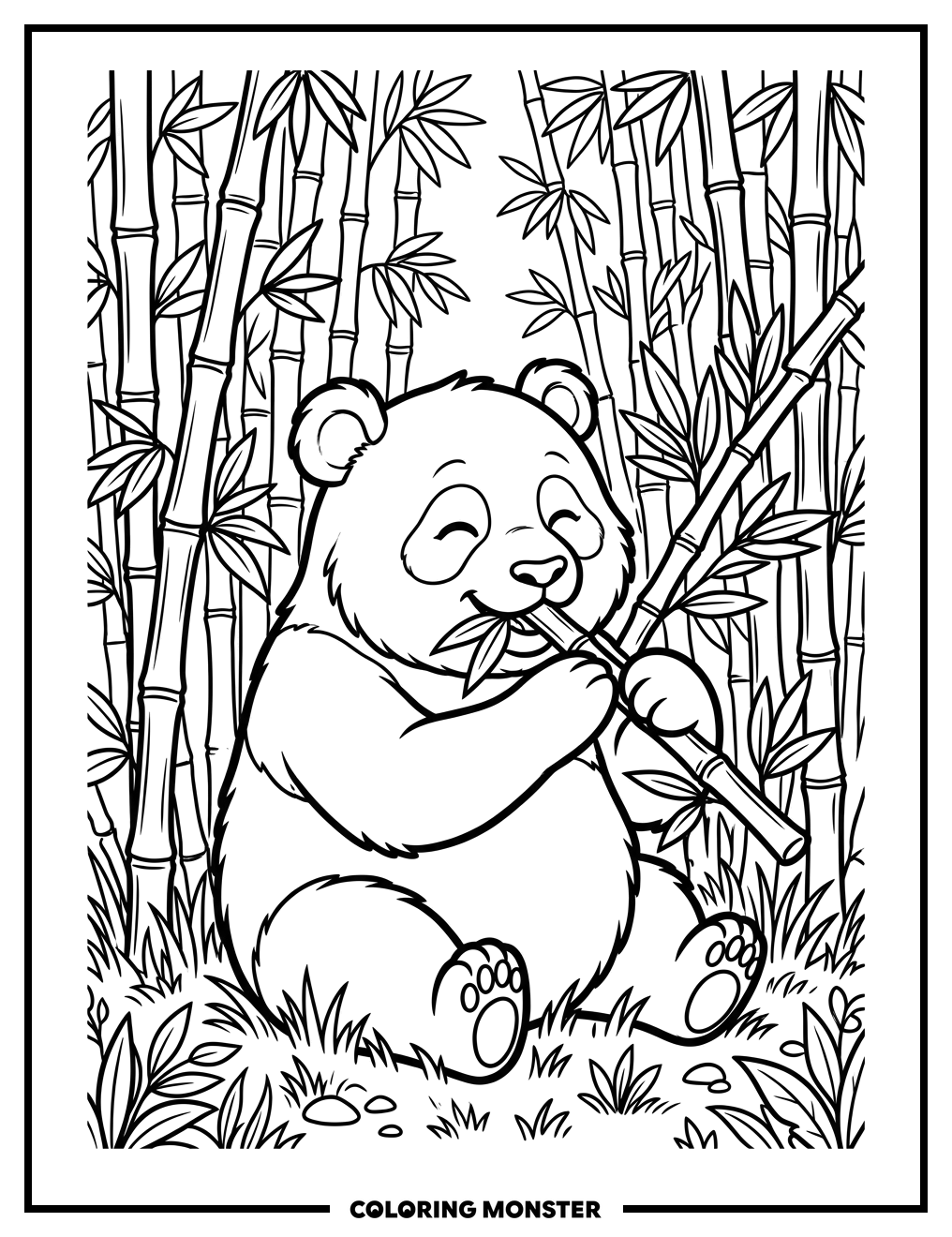 Panda Eating Bamboo in a Field Coloring Page