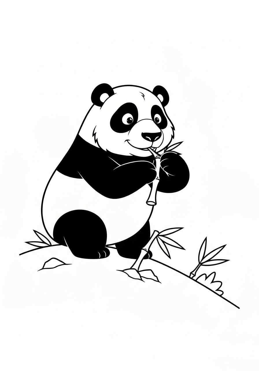 Panda Eating Bamboo On A Hillside
