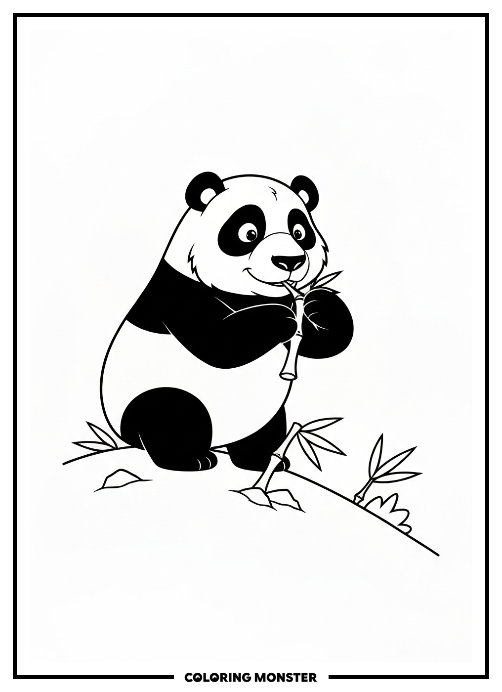 Panda Eating Bamboo On A Hillside