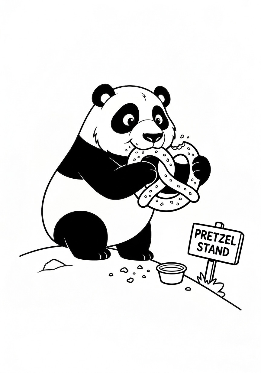 Panda Enjoying A Giant Pretzel