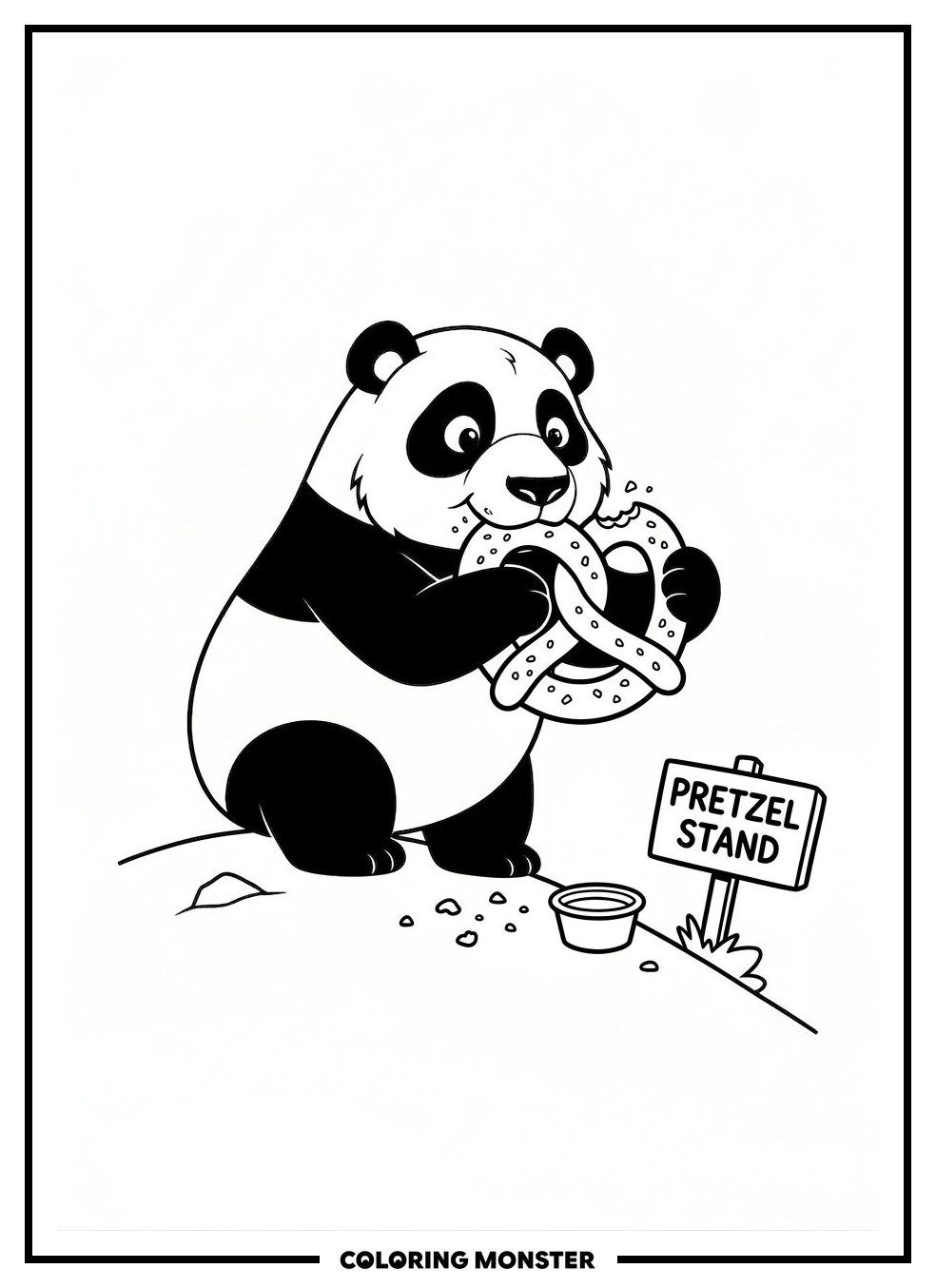 Panda Enjoying A Giant Pretzel Coloring Page