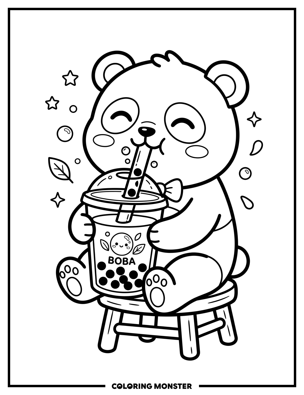 Panda Enjoying Boba Tea Coloring Page