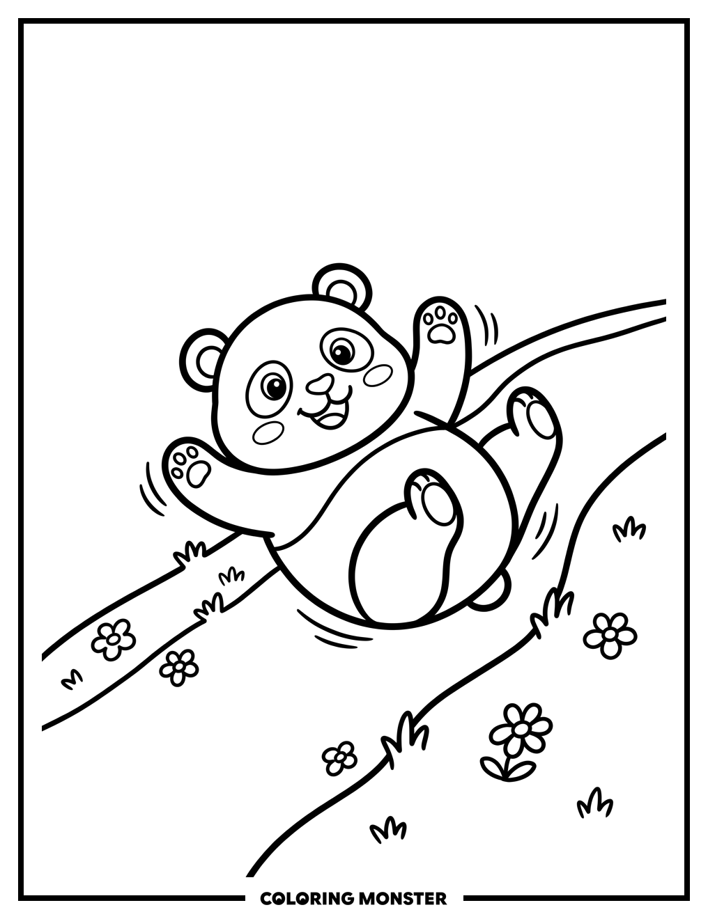 Panda Rolling Down Hill Coloring Page