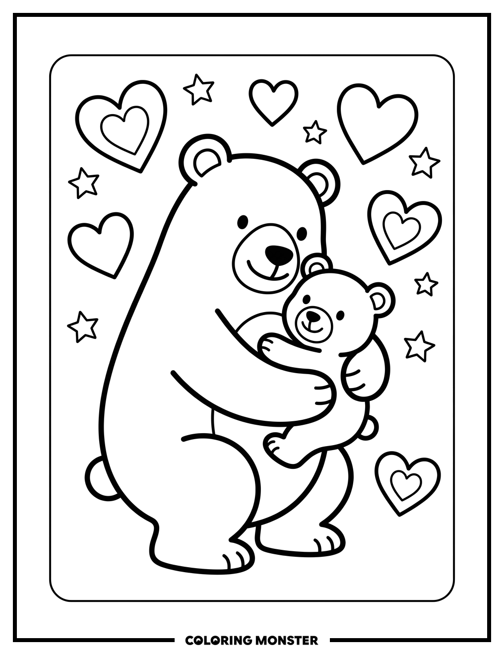 Papa Bear Hugs Cub Coloring Page