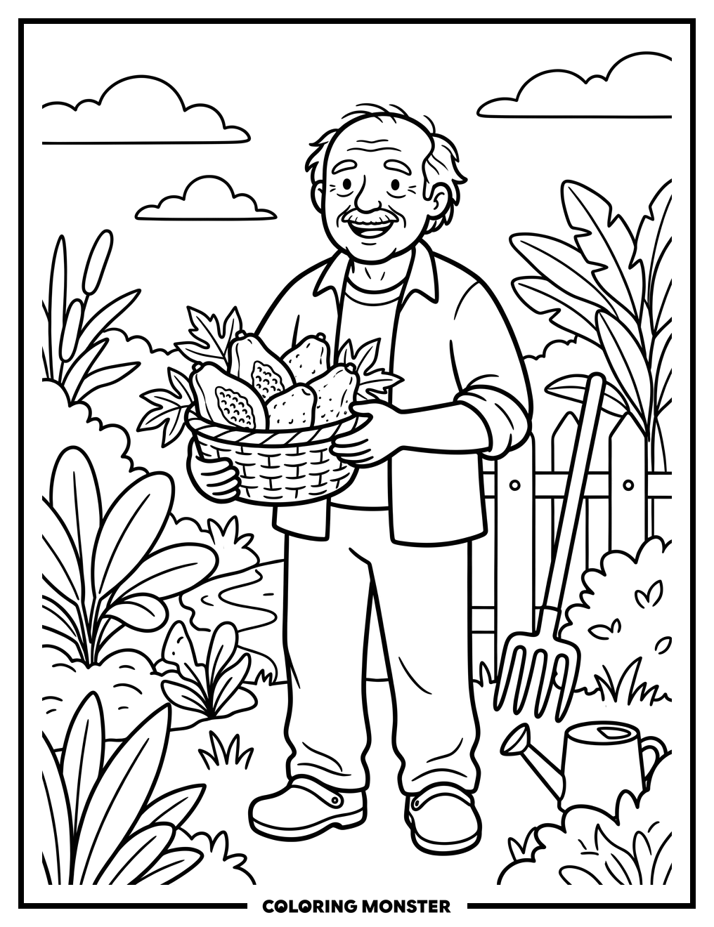 Papaw Character With Papaw Fruit Basket Coloring Page