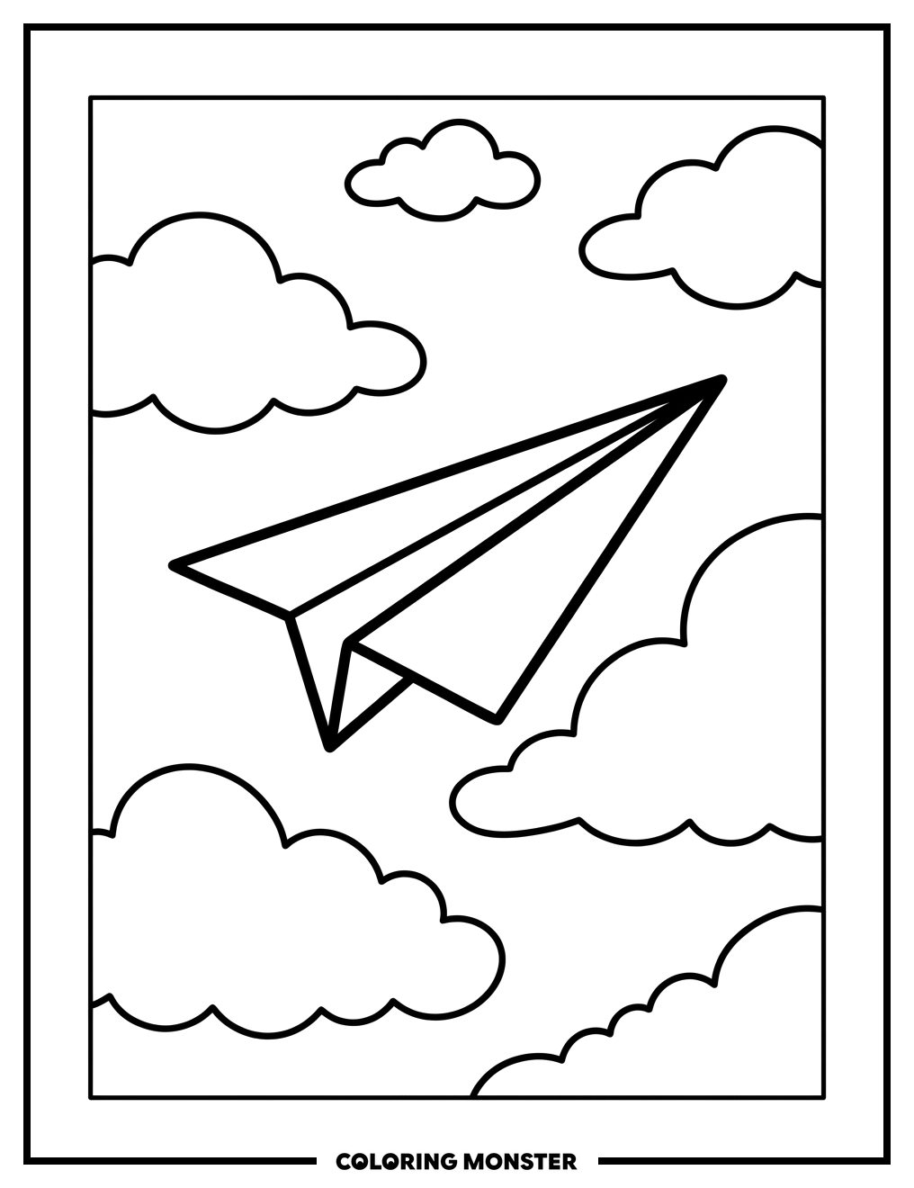 Paper Airplane in Sky Coloring Page