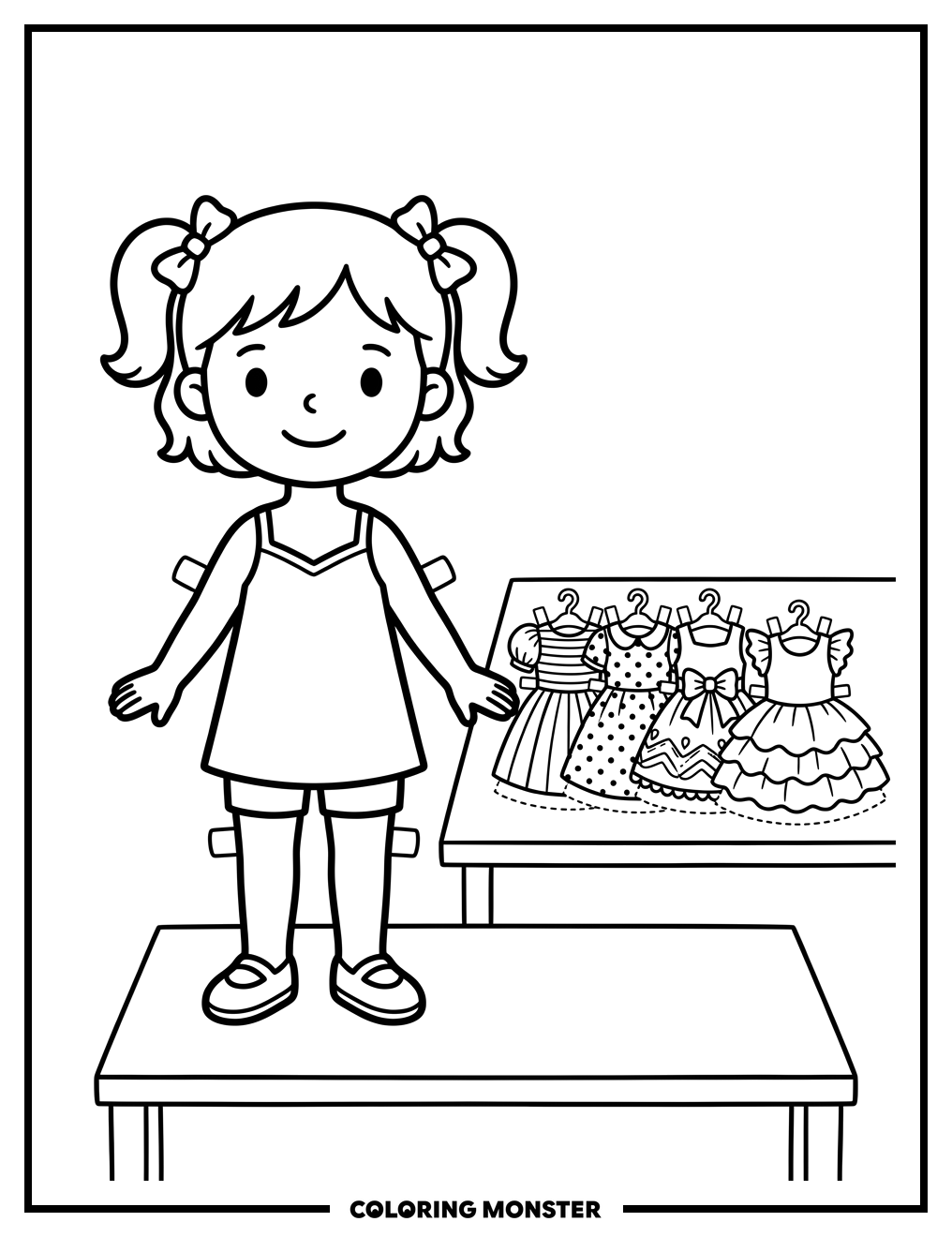 Paper Doll With Dresses Coloring Page