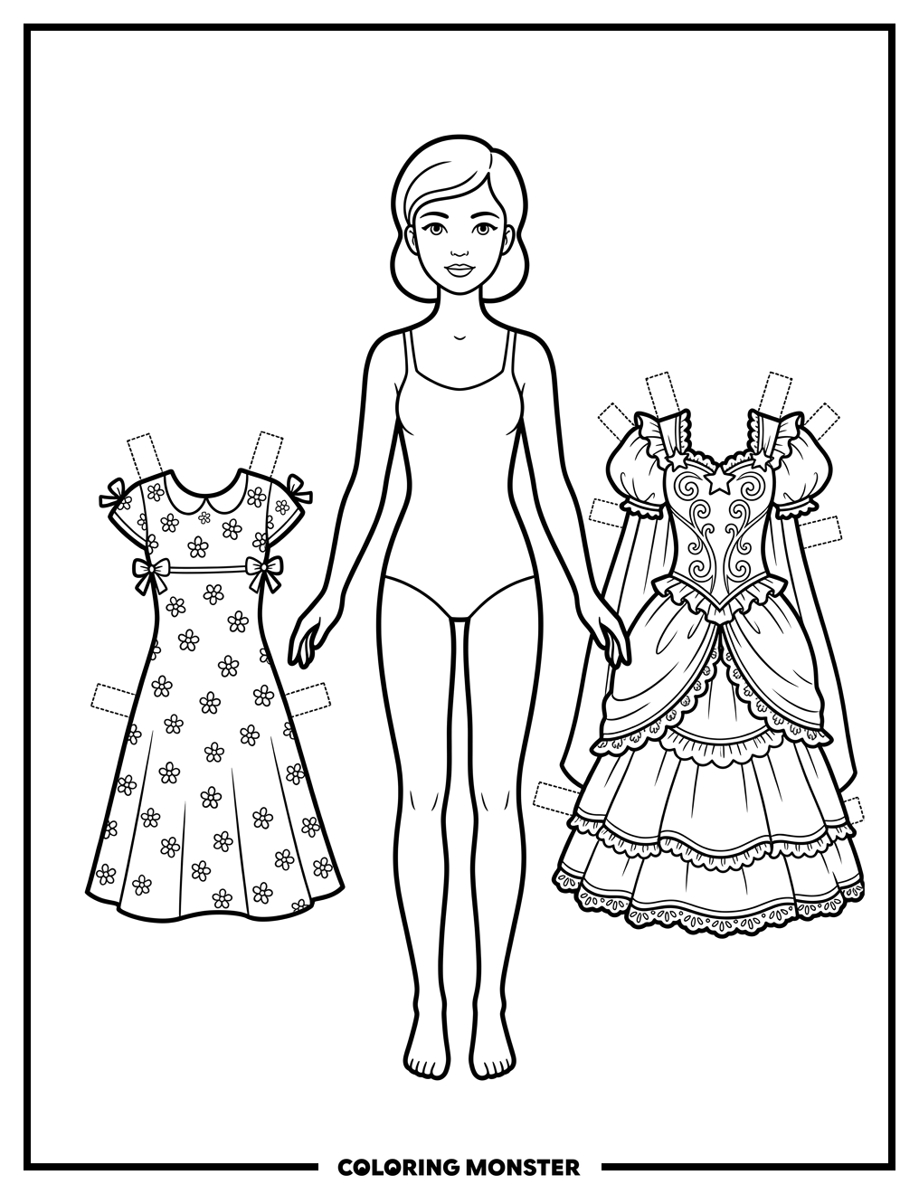 Paper Doll With Two Outfits Coloring Page
