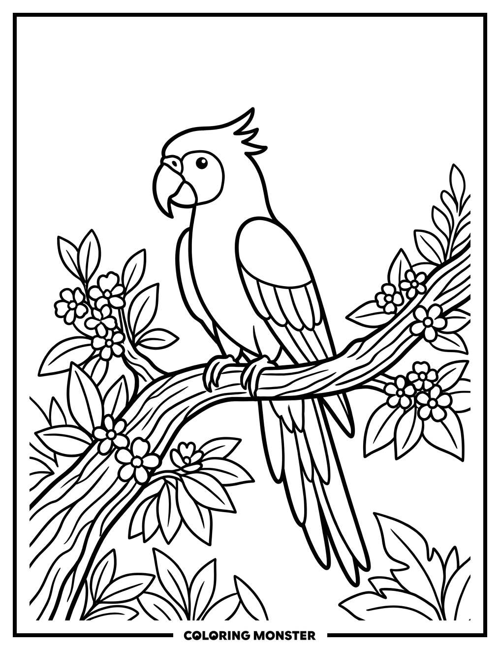 Parrot on a Branch Coloring Page