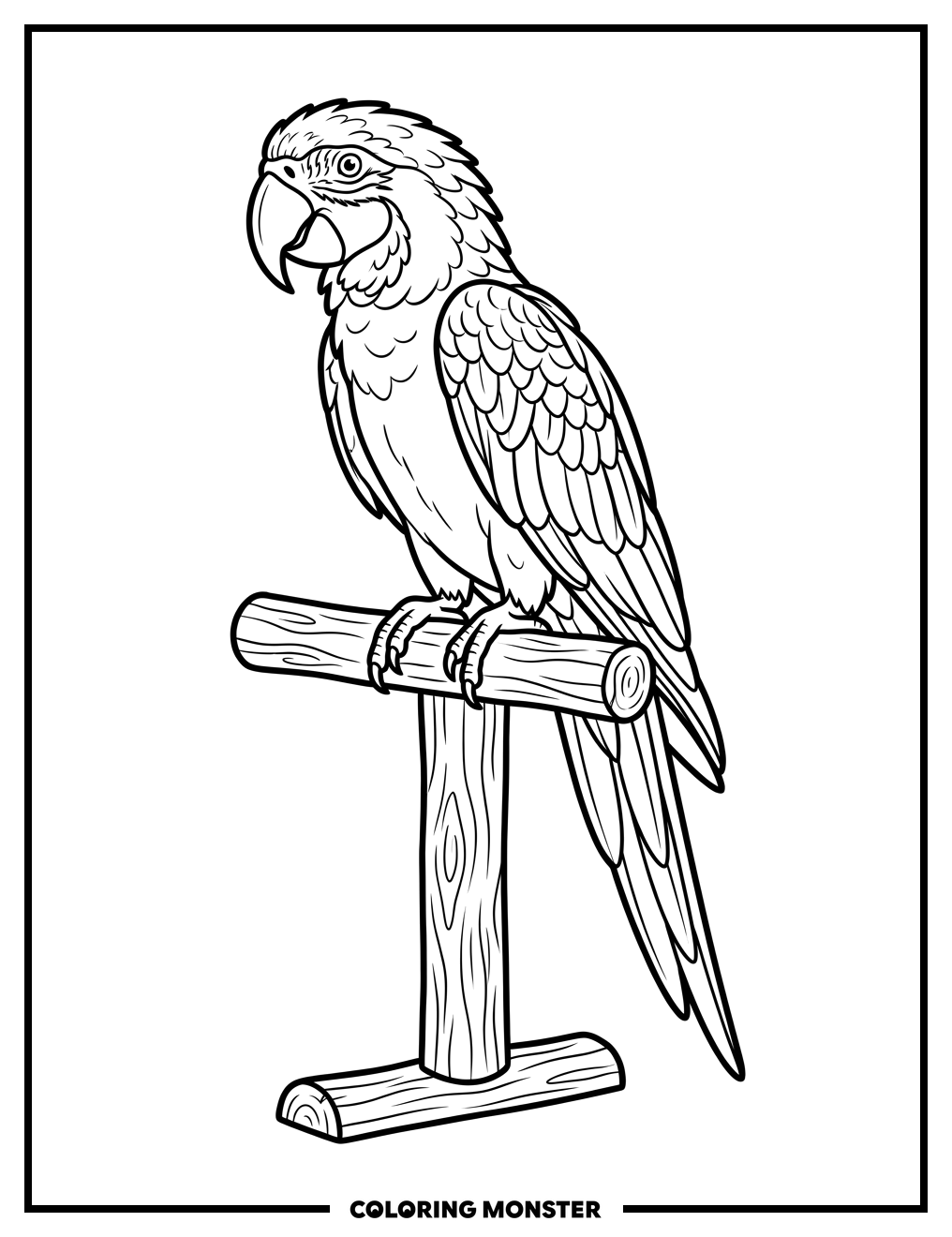 Parrot Perched on Stand Coloring Page