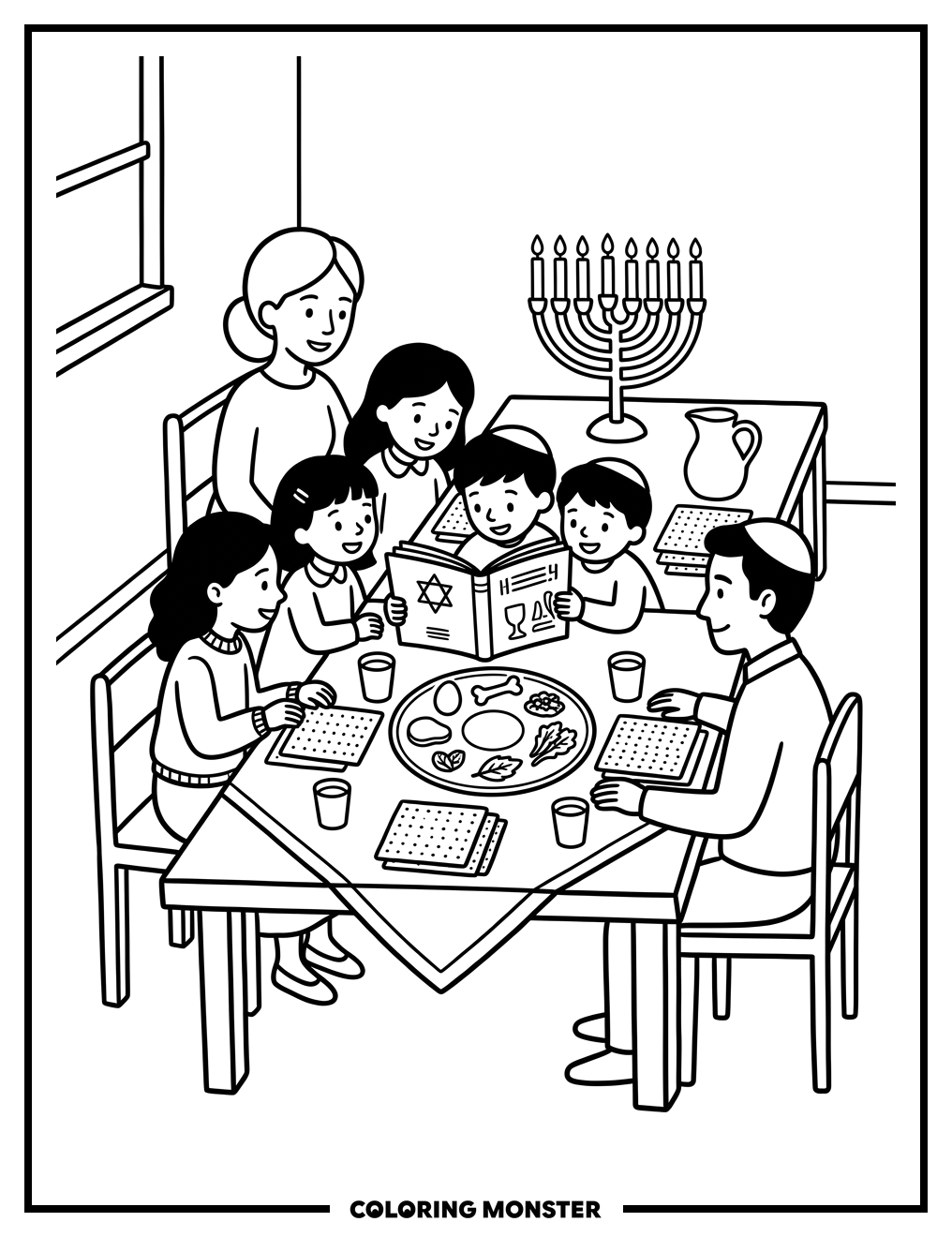 Passover Seder Family Meal Coloring Page