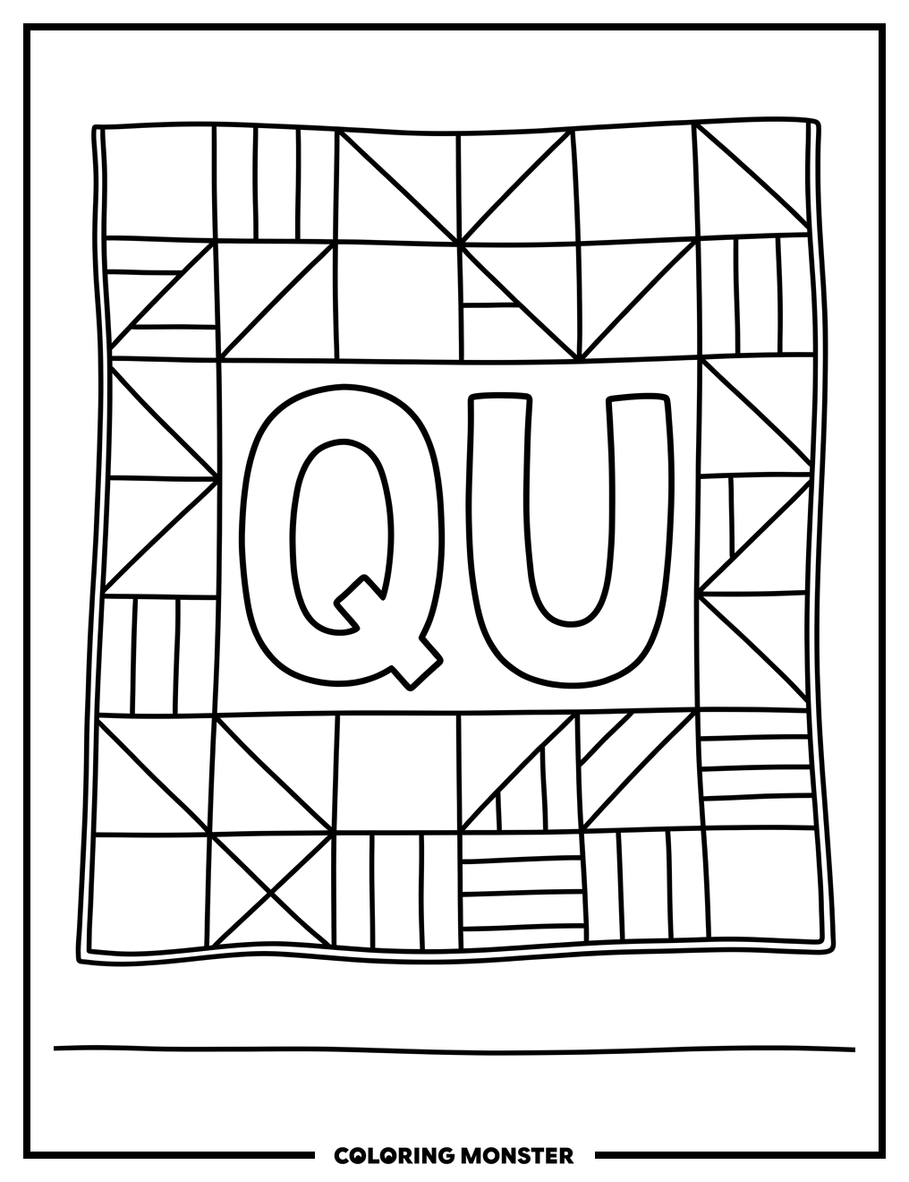 Patchwork Quilt with Q and U Coloring Page