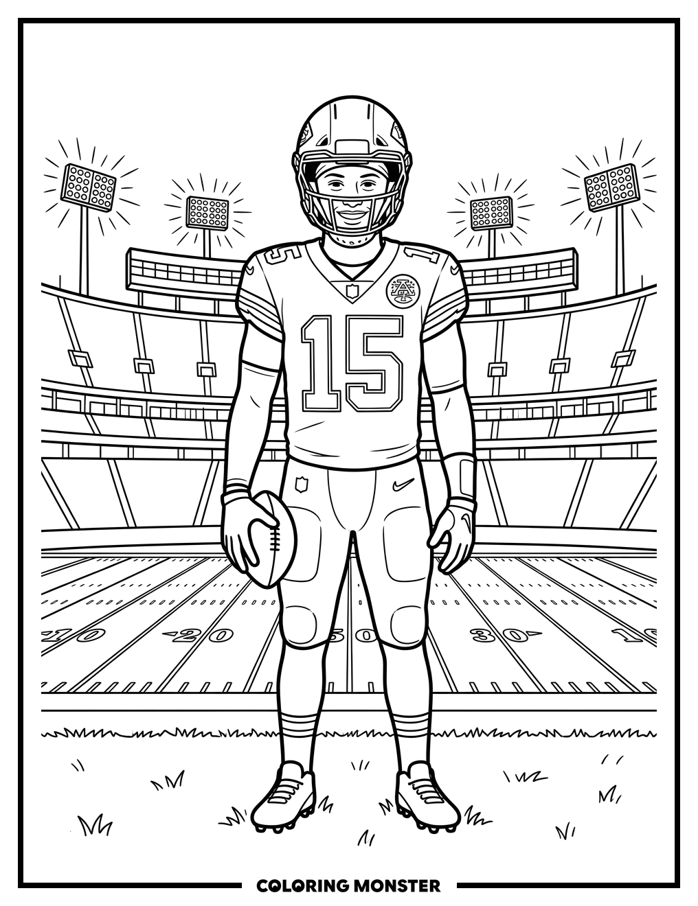Patrick Mahomes On The Football Field Coloring Page