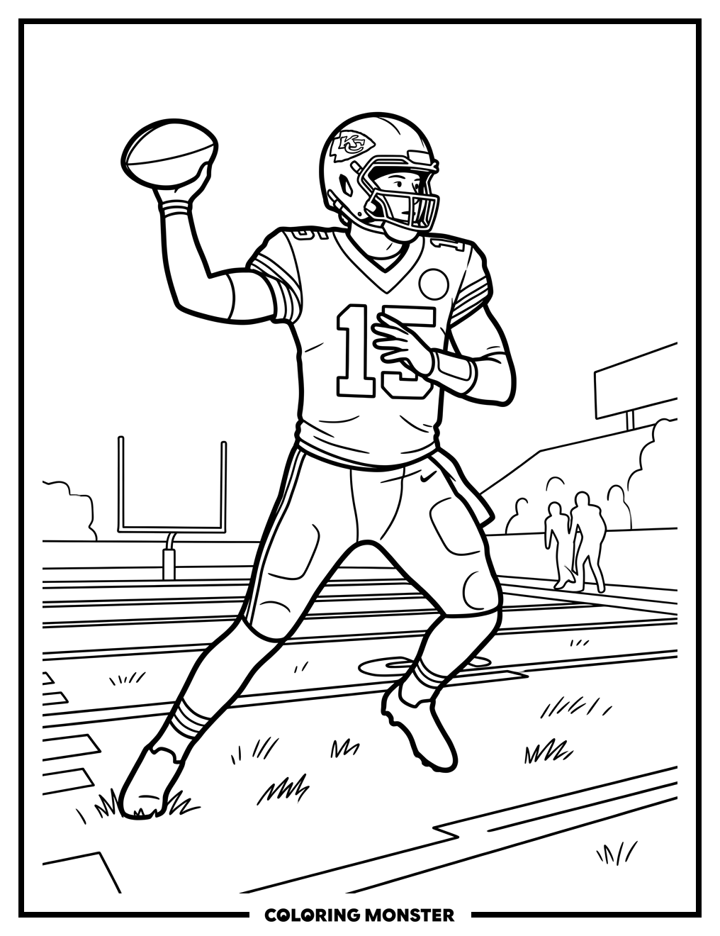 Patrick Mahomes Throwing a Football Coloring Page