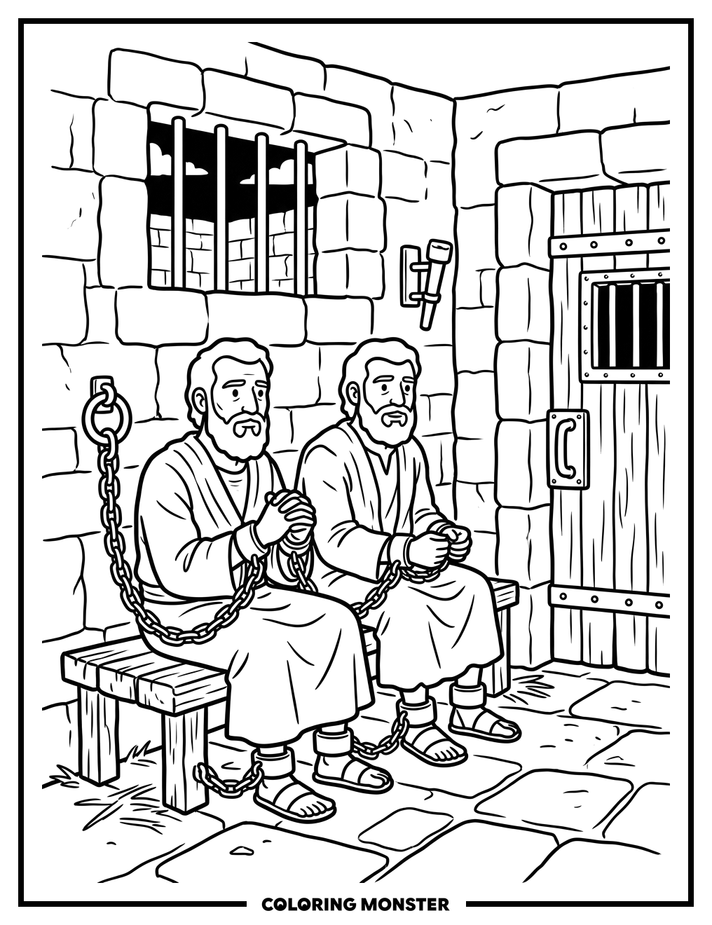 Paul and Silas in Jail Coloring Page
