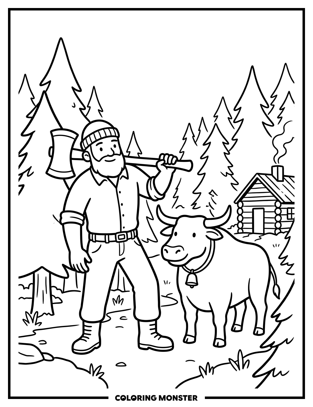 Paul Bunyan and Babe the Blue Ox Coloring Page