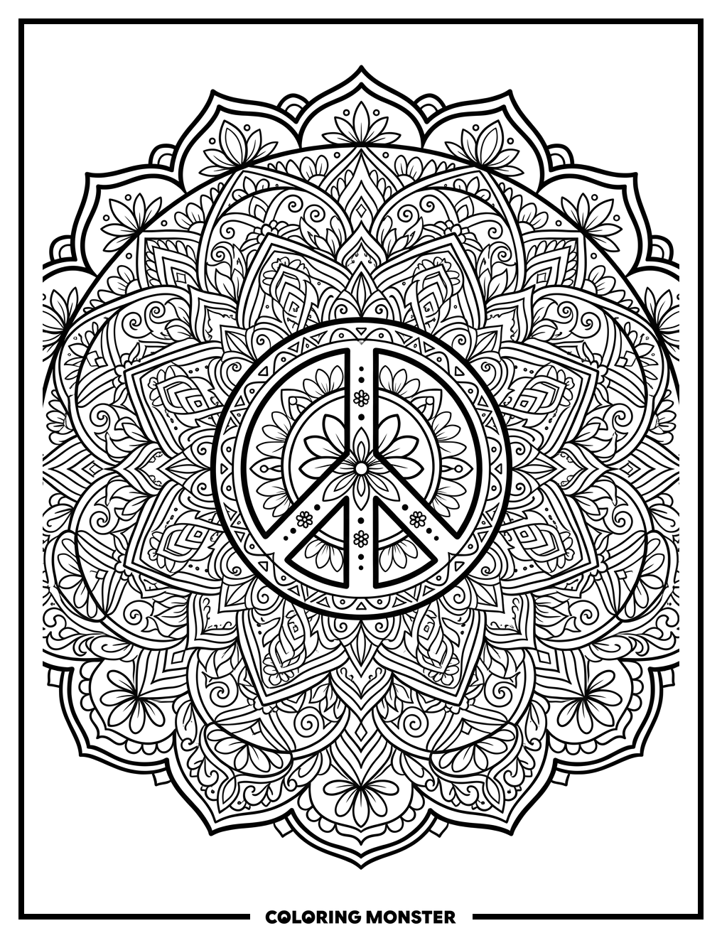 Peace Symbol Mandala Coloring Page