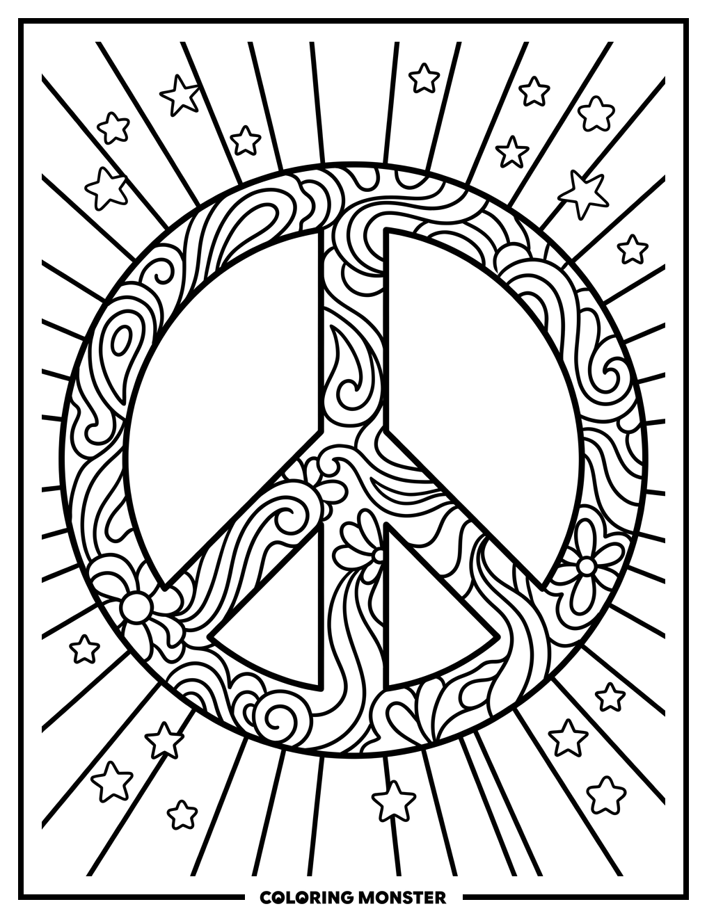 Peace Symbol With Psychedelic Patterns Coloring Page