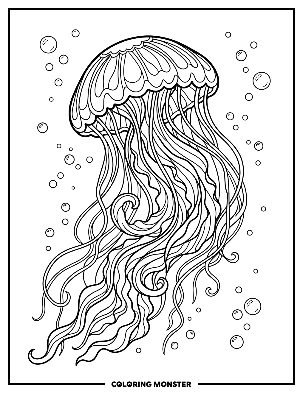 Peaceful Jellyfish in Blue Ocean Coloring Page