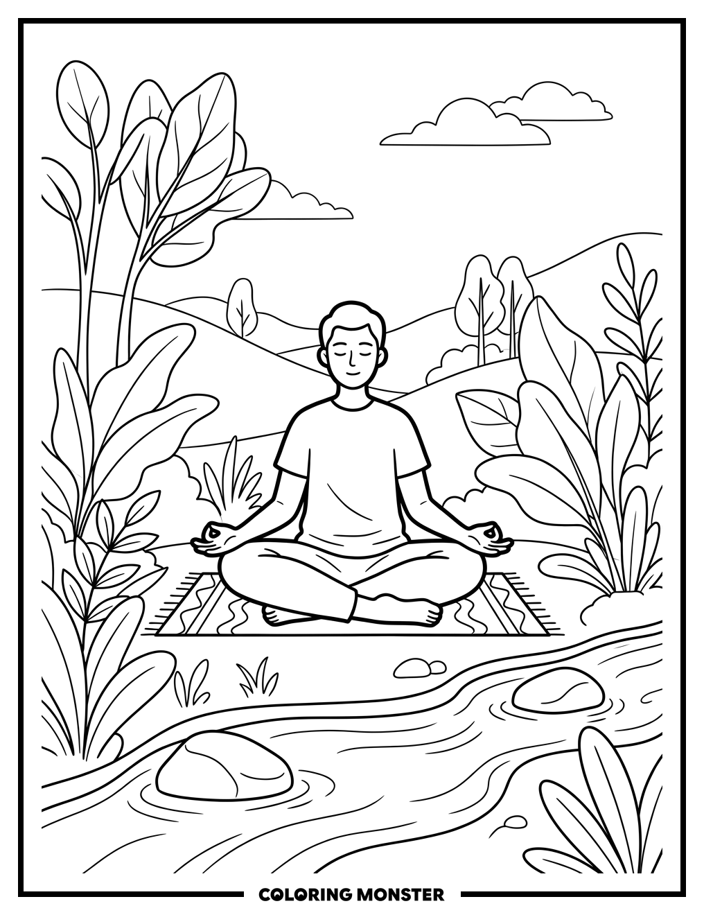 Peaceful Meditating Figure Coloring Page