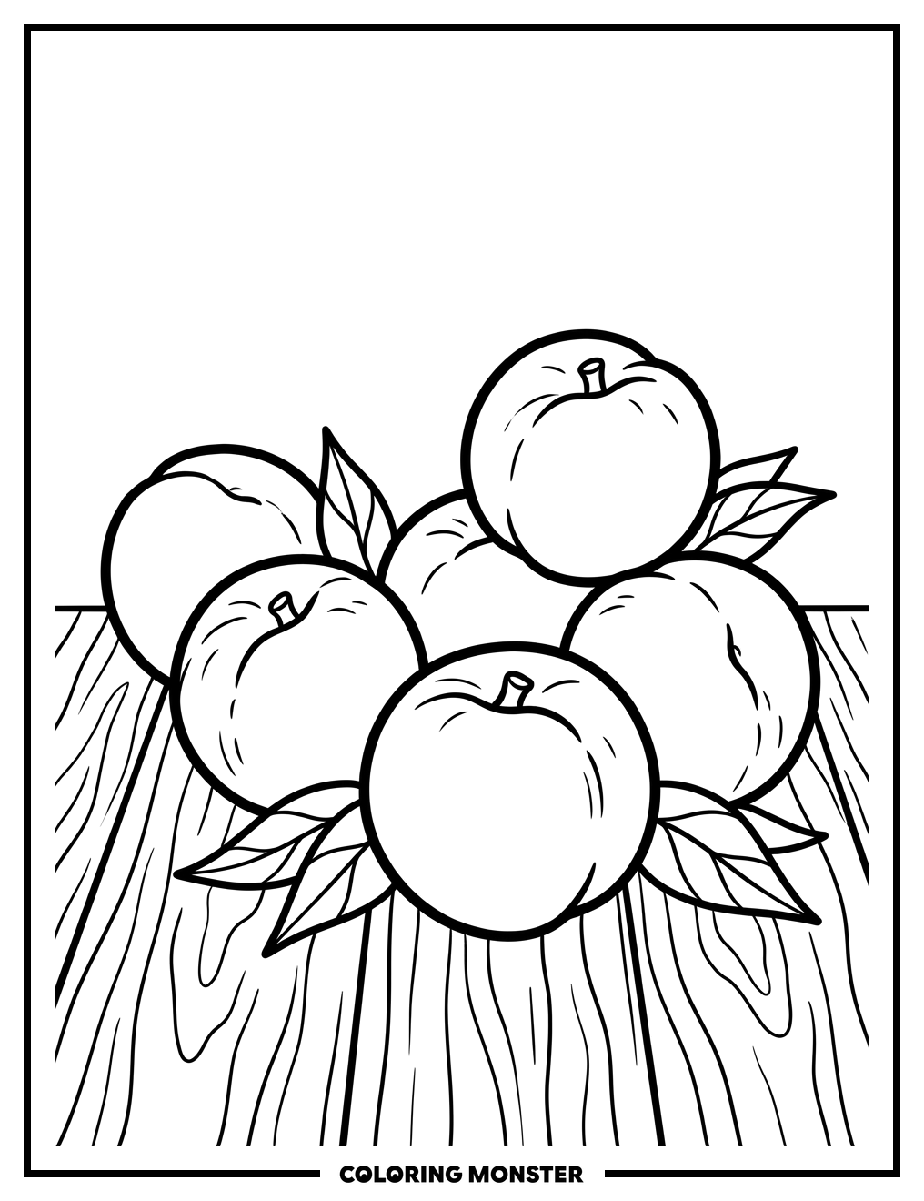 Peaches on Rustic Wood Coloring Page