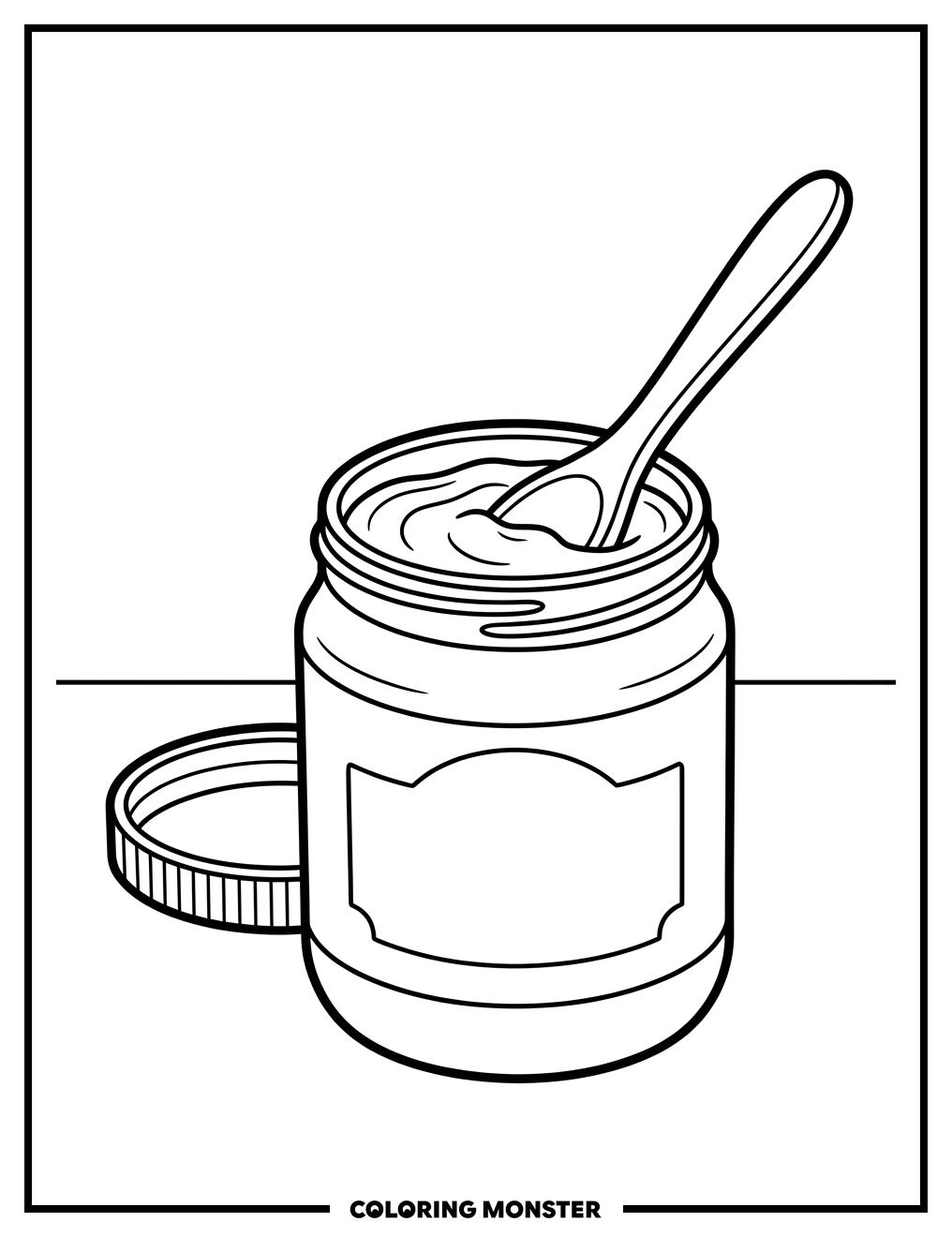 Peanut Butter Jar With Spoon Coloring Page