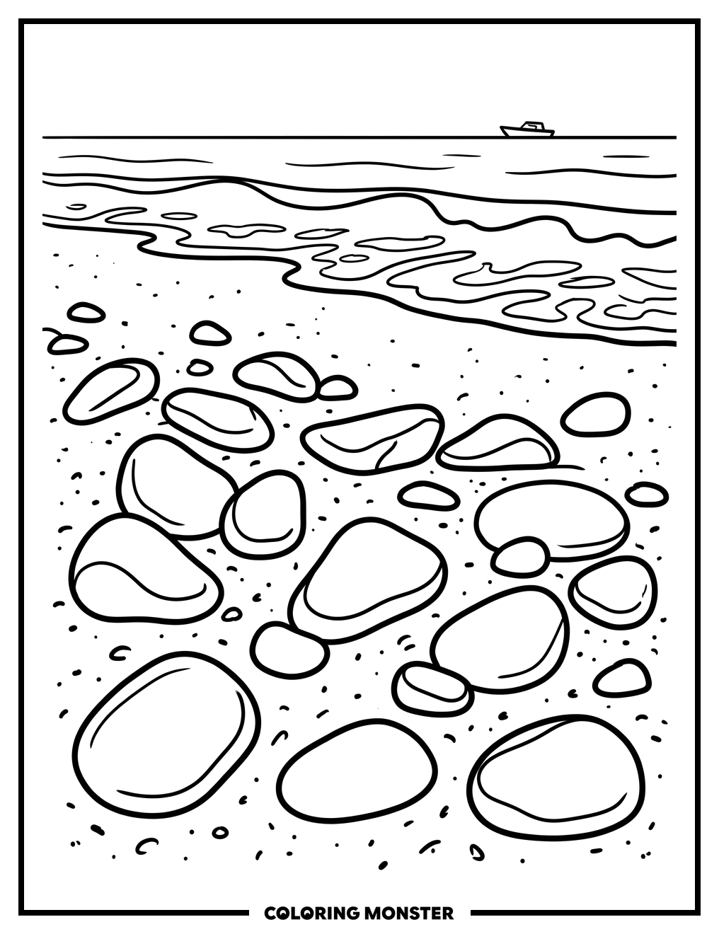 Pebbles on a Sandy Beach Coloring Page