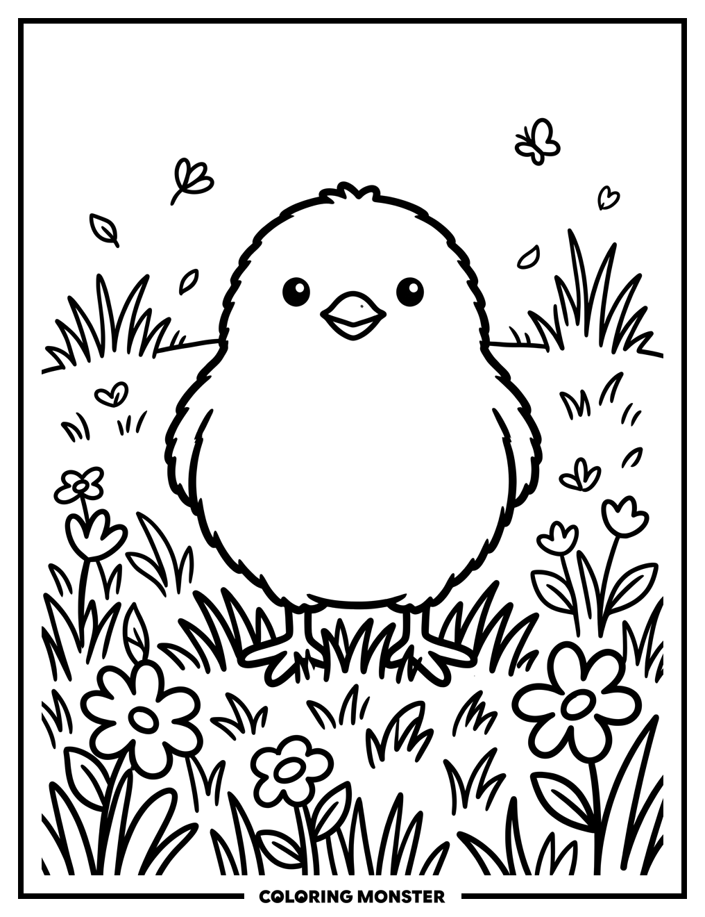 Peep Bird in a Flower Field Coloring Page