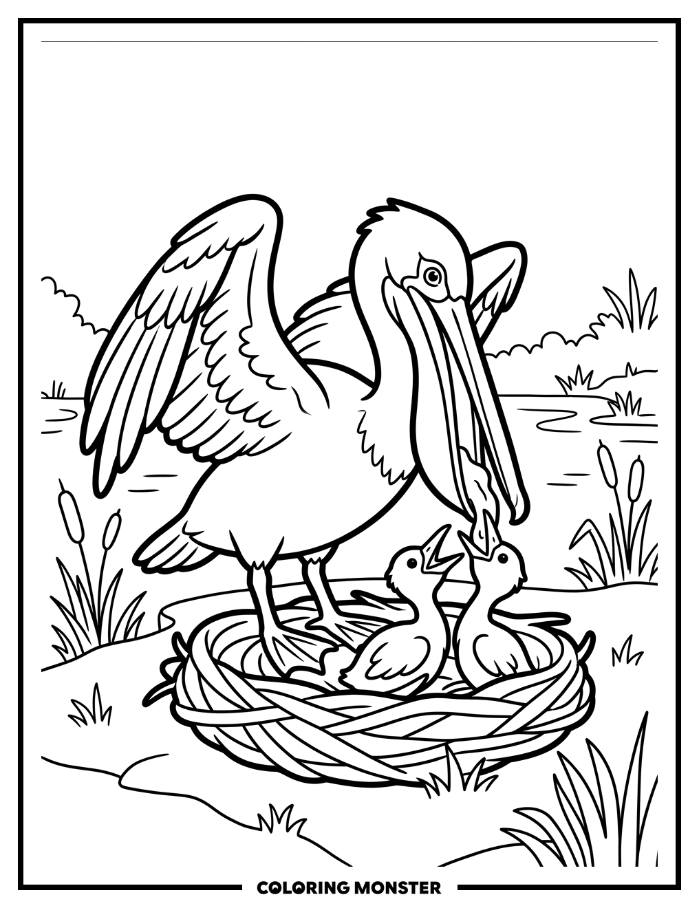 Pelican Feeding Its Young Coloring Page