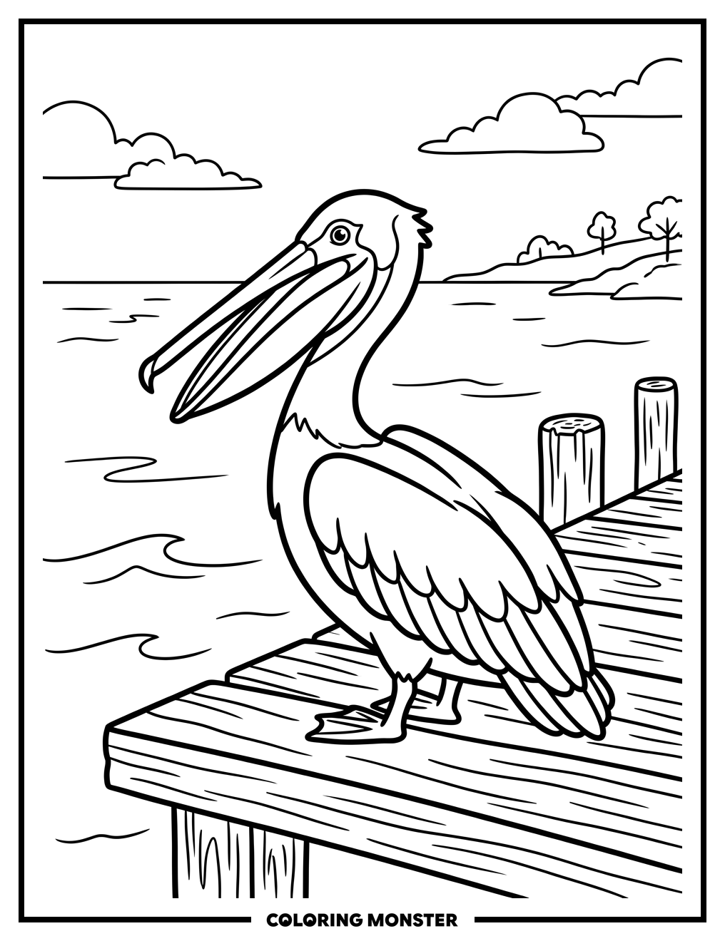 Pelican on a Dock Coloring Page