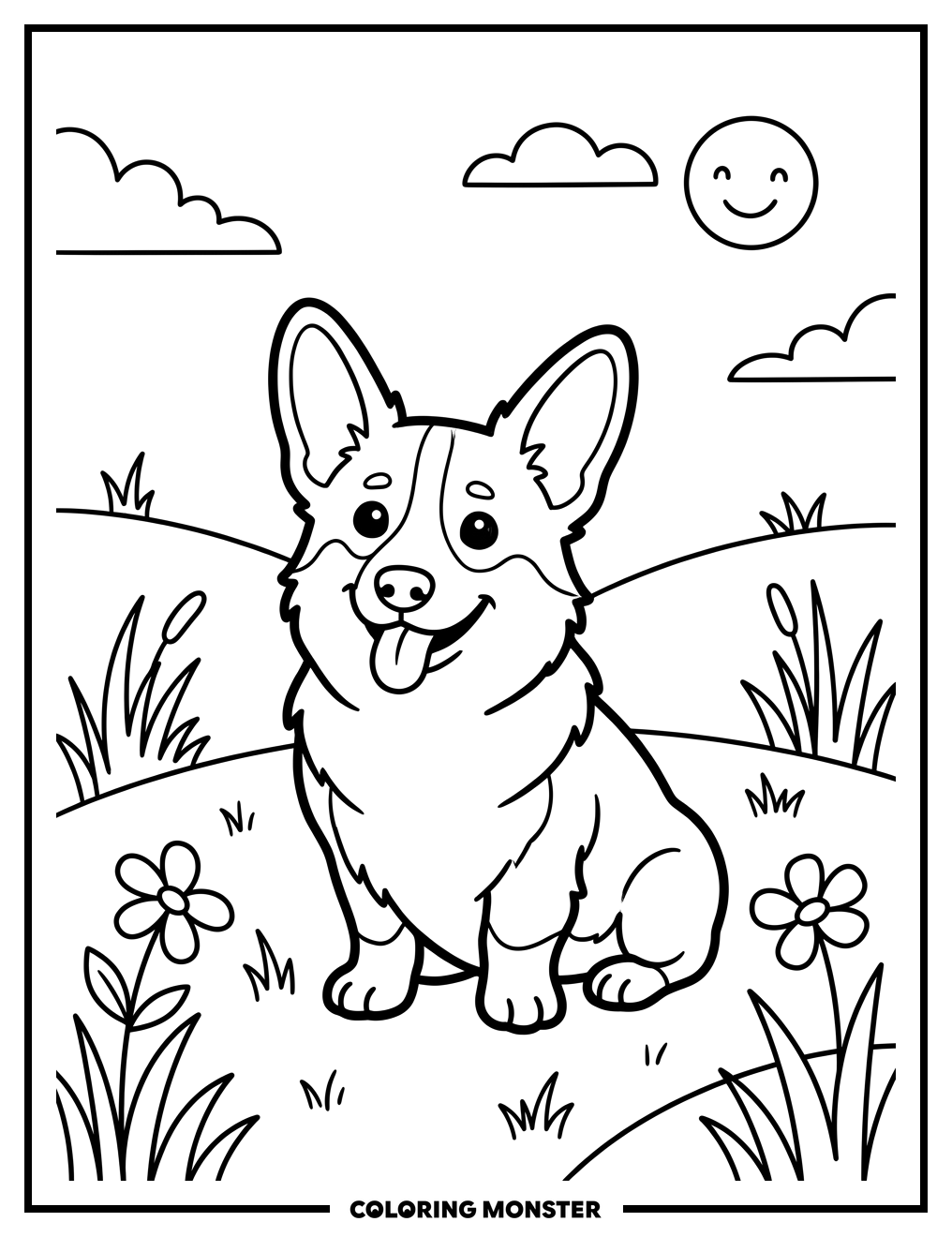 Pembroke Welsh Corgi in Meadow Coloring Page