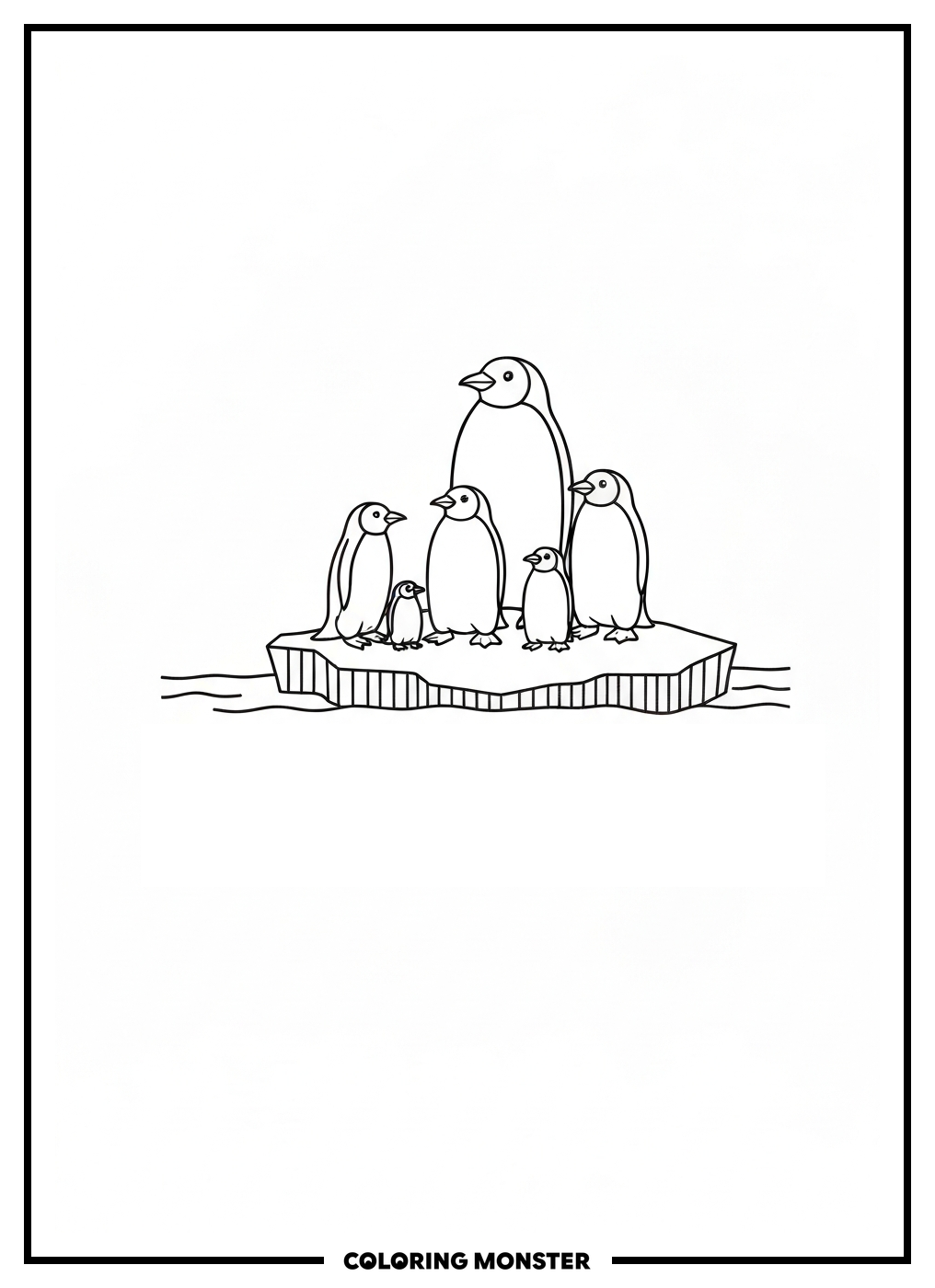 Penguin Family On An Iceberg Coloring Page