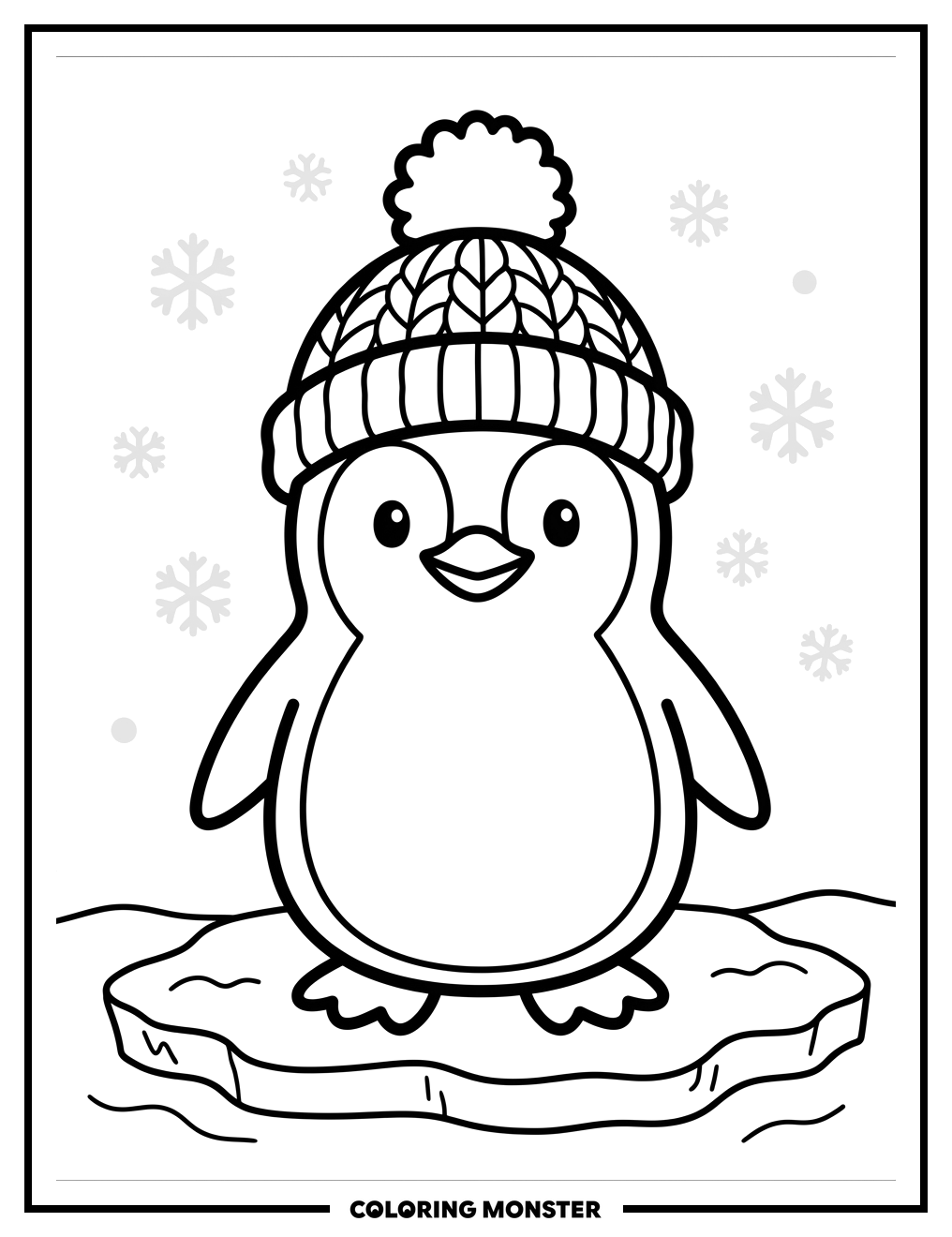 Penguin in a Beanie Hat Coloring Page