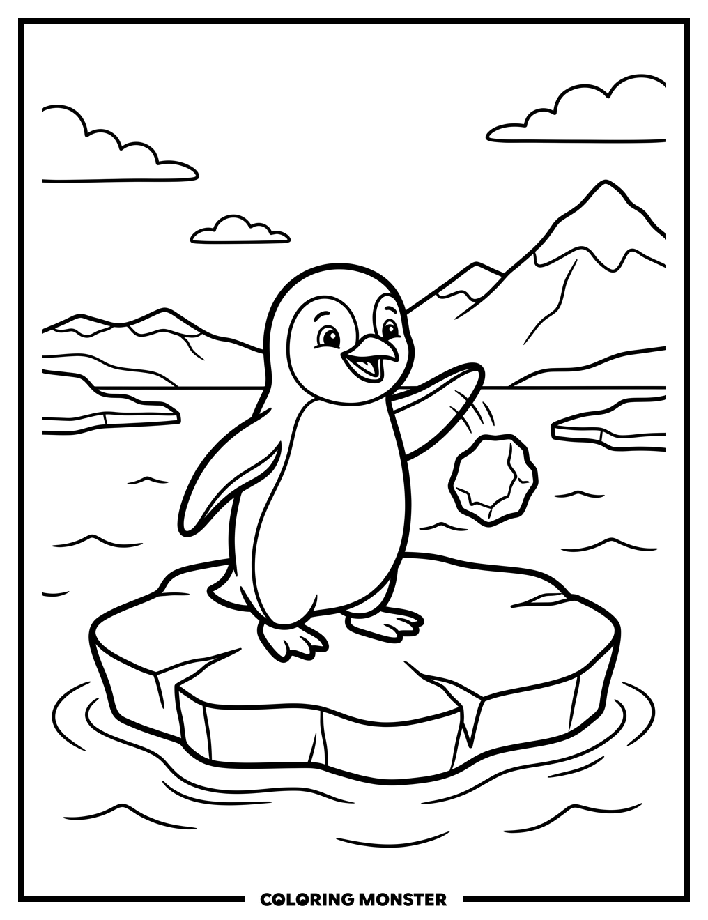 Penguin Playing on Ice Floe Coloring Page