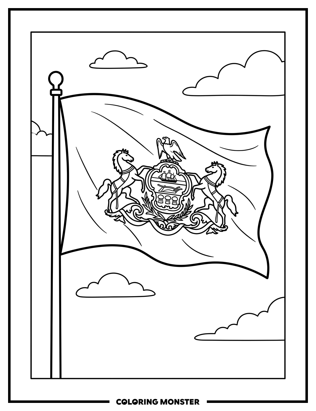 Pennsylvania Flag Waving Coloring Page
