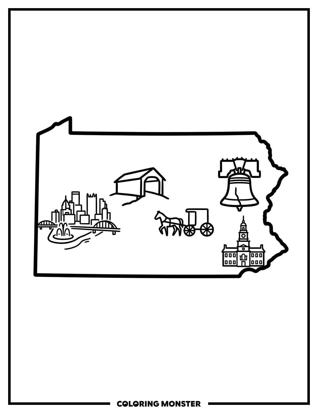 Pennsylvania Landmarks Outline Coloring Page