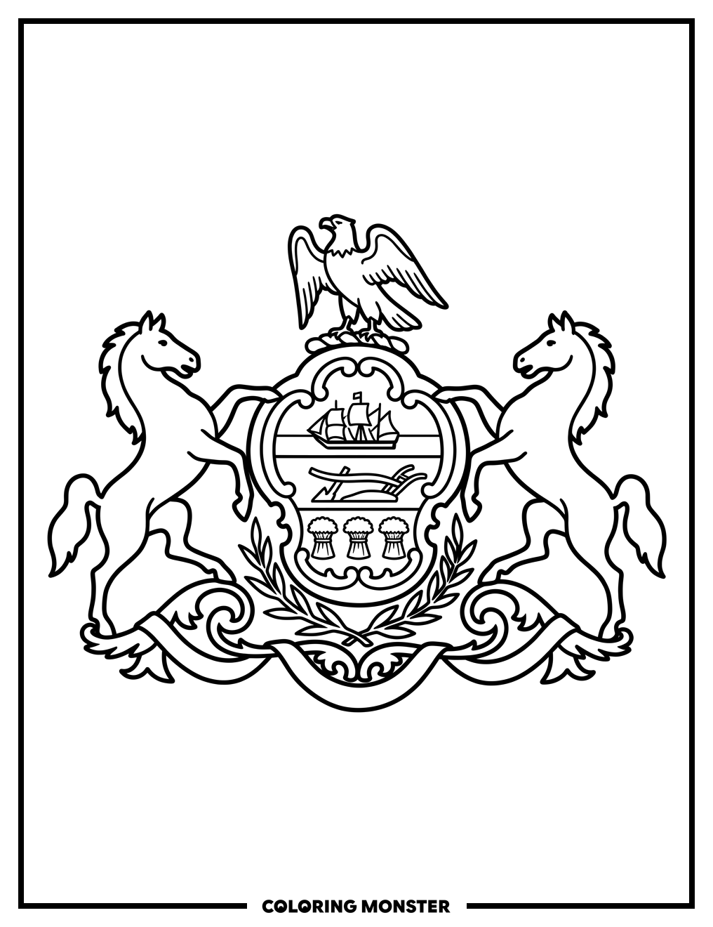 Pennsylvania State Flag Close-Up Coloring Page