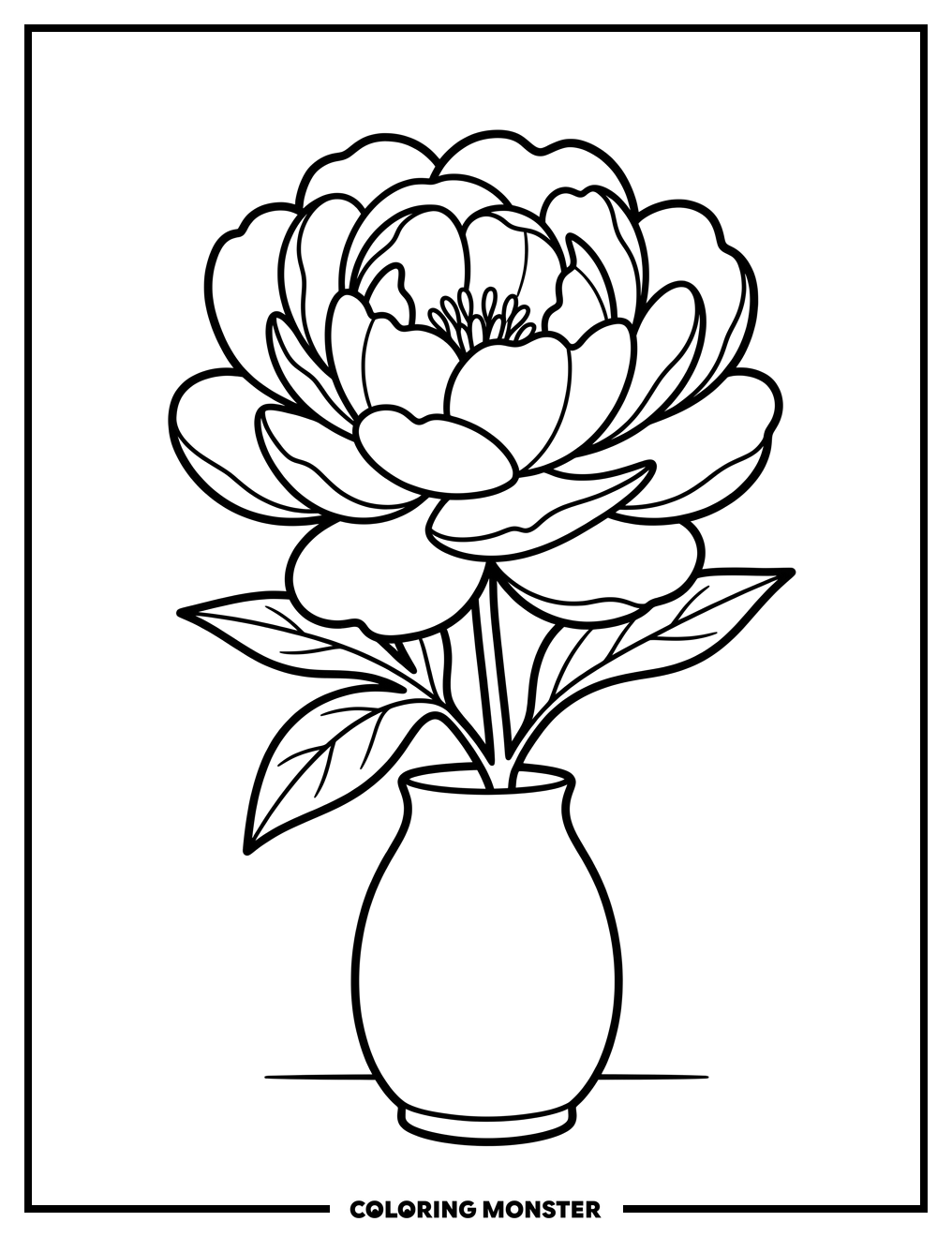 Peony in Vase Coloring Page