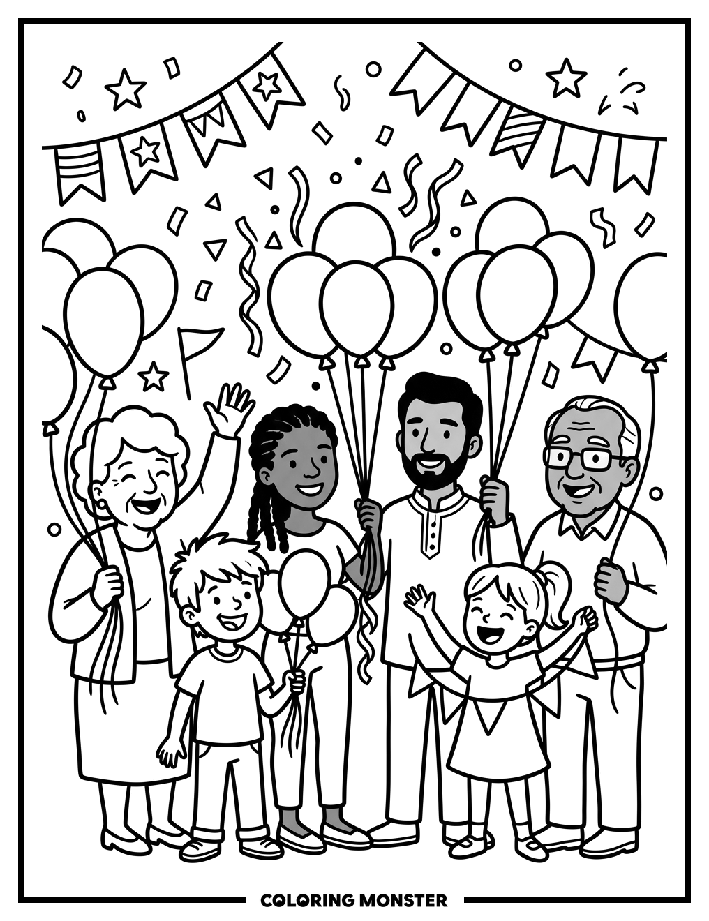 People Celebrating Together Coloring Page
