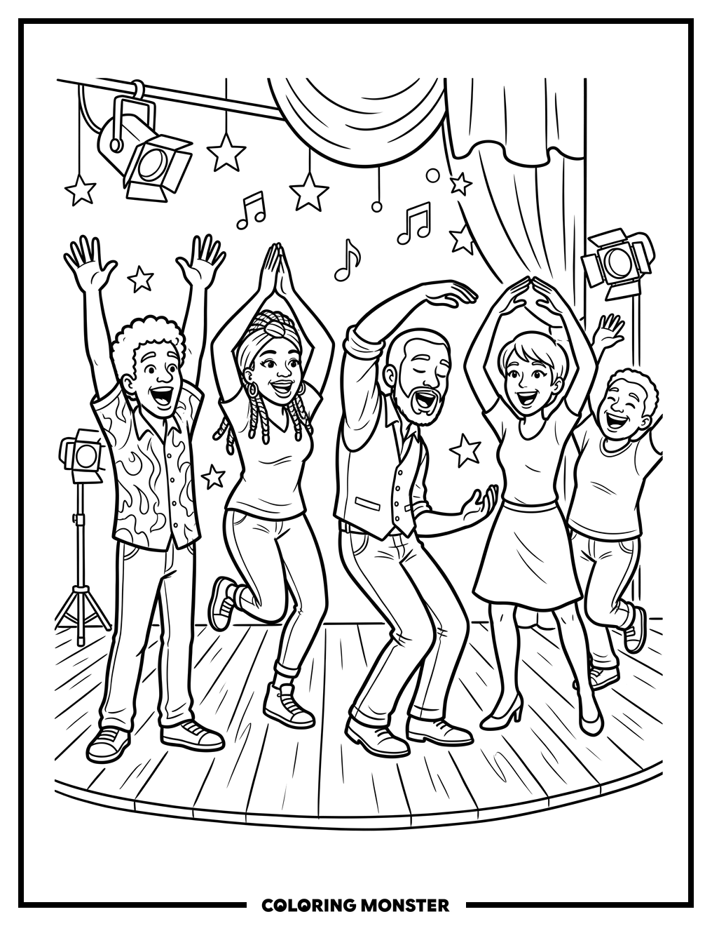 People Dancing The YMCA Coloring Page