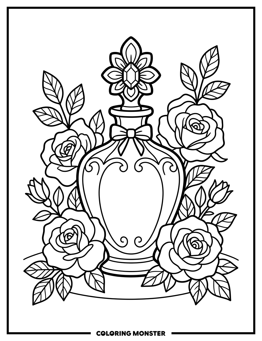 Perfume Bottle With Roses Coloring Page