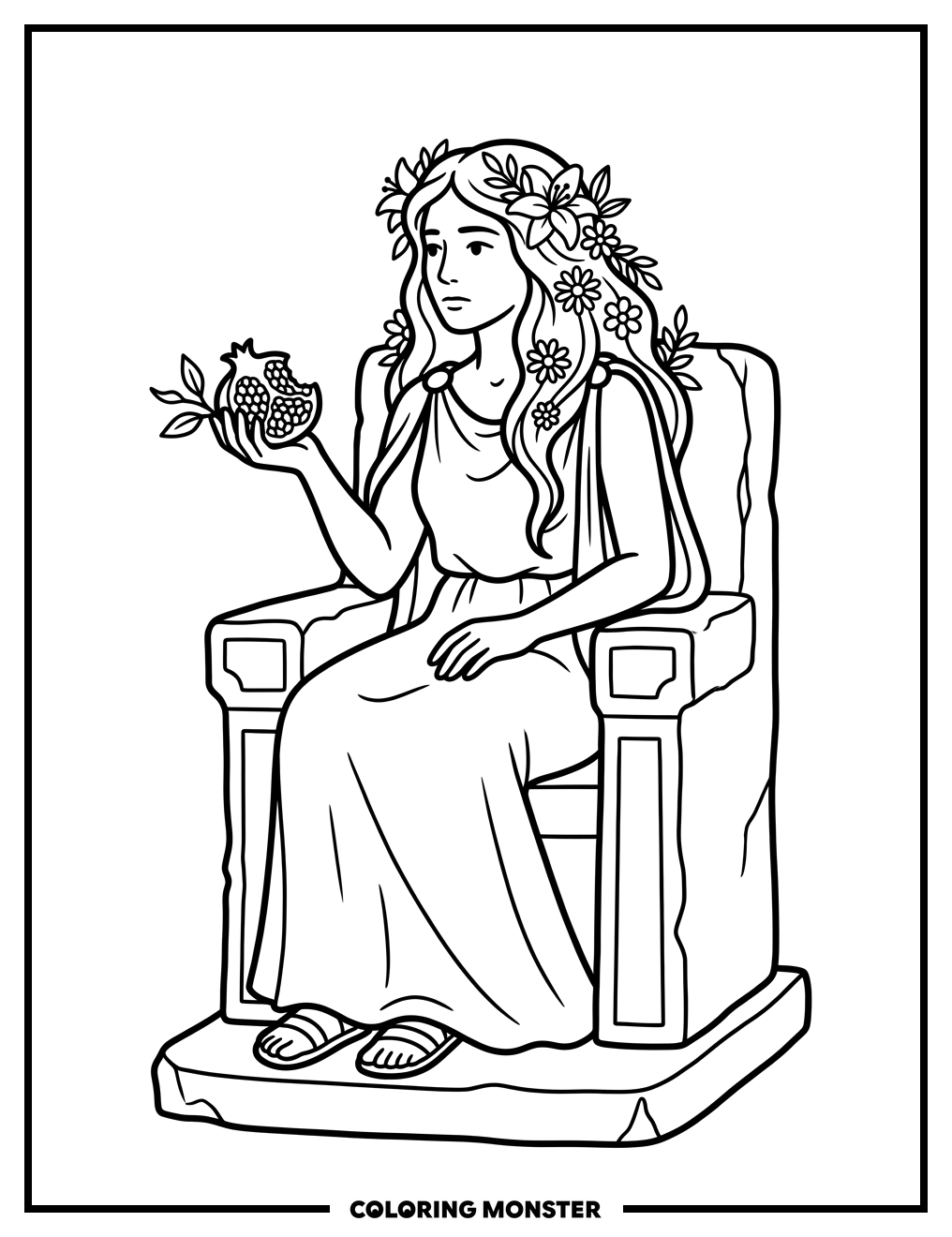 Persephone With Pomegranate Coloring Page