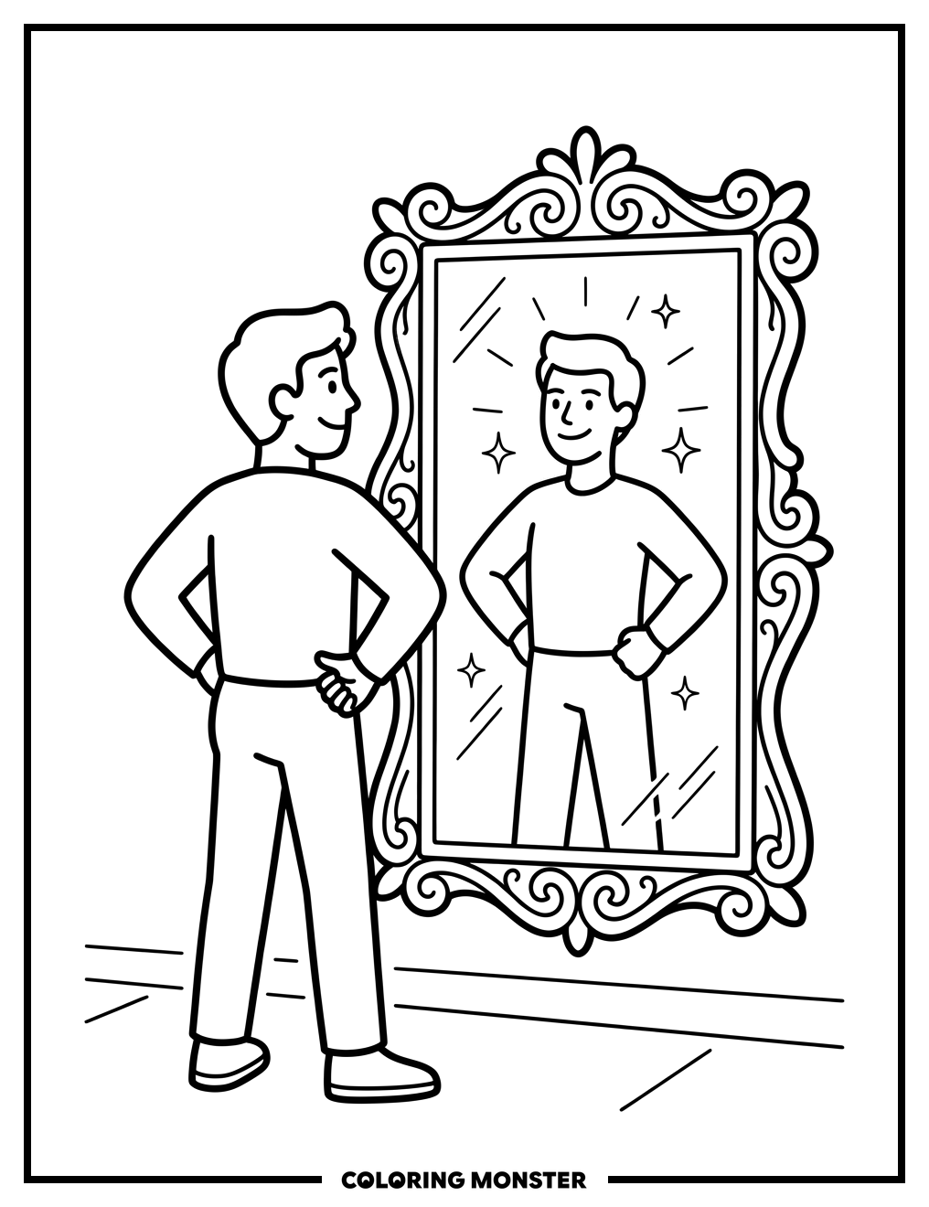 Person Admiring Confident Reflection Coloring Page