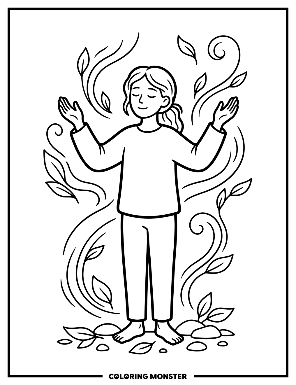 Person Breathing In Calmness Coloring Page