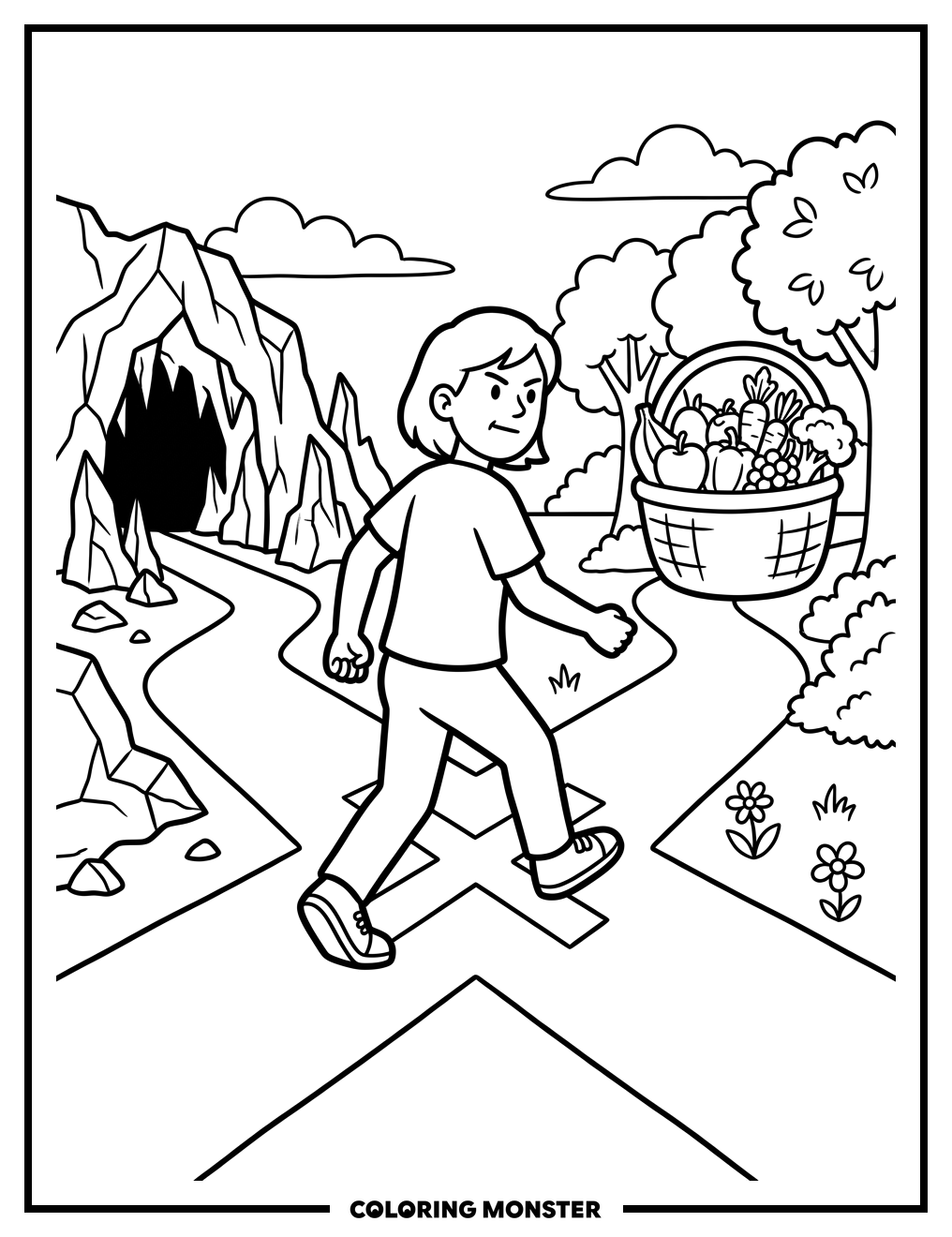 Person Chooses Healthy Path Coloring Page