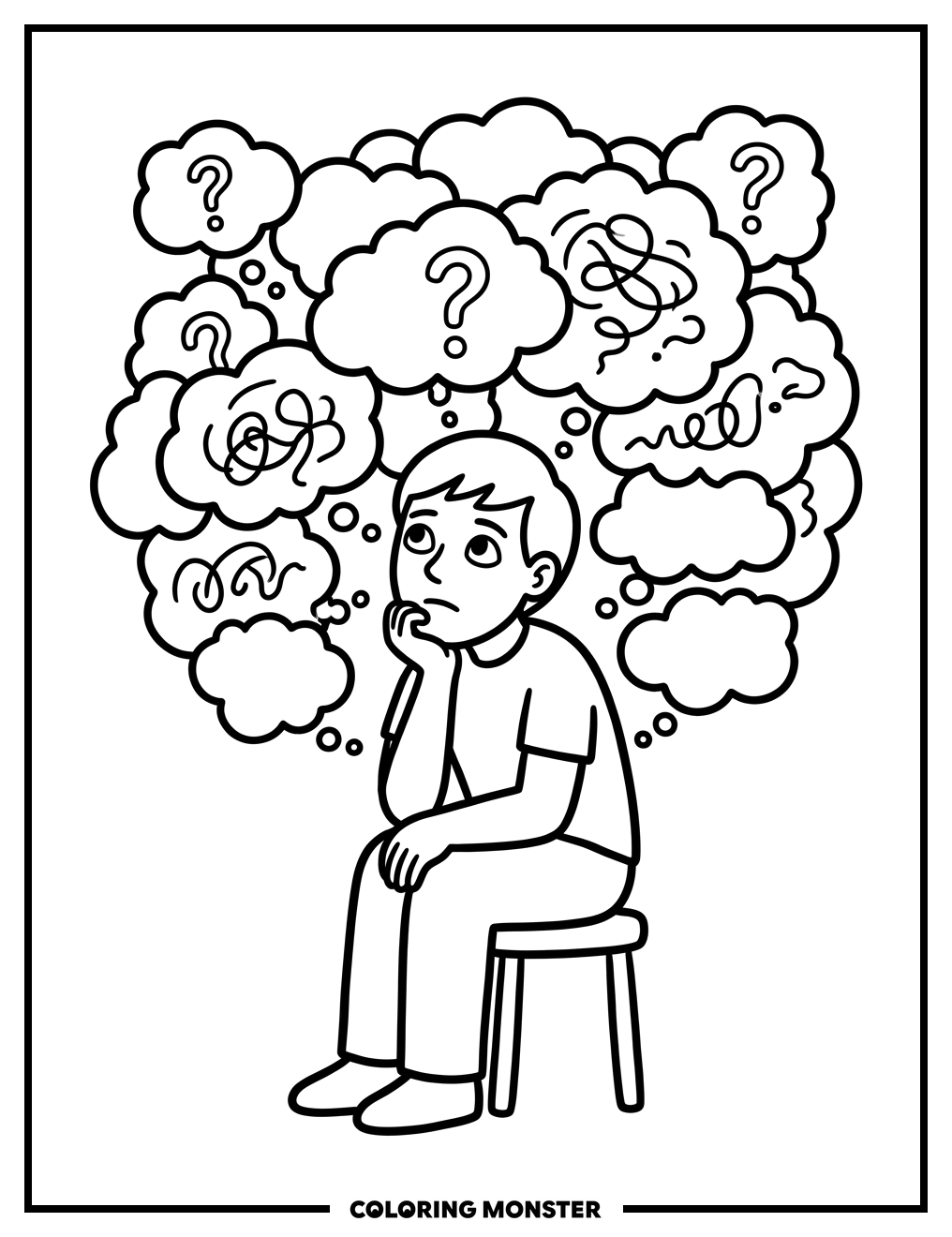 Person Deep in Thought Coloring Page