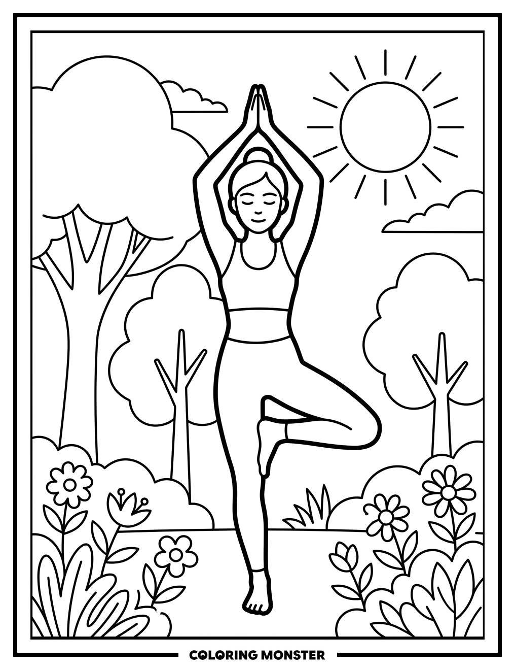 Person Doing Yoga in a Park Coloring Page