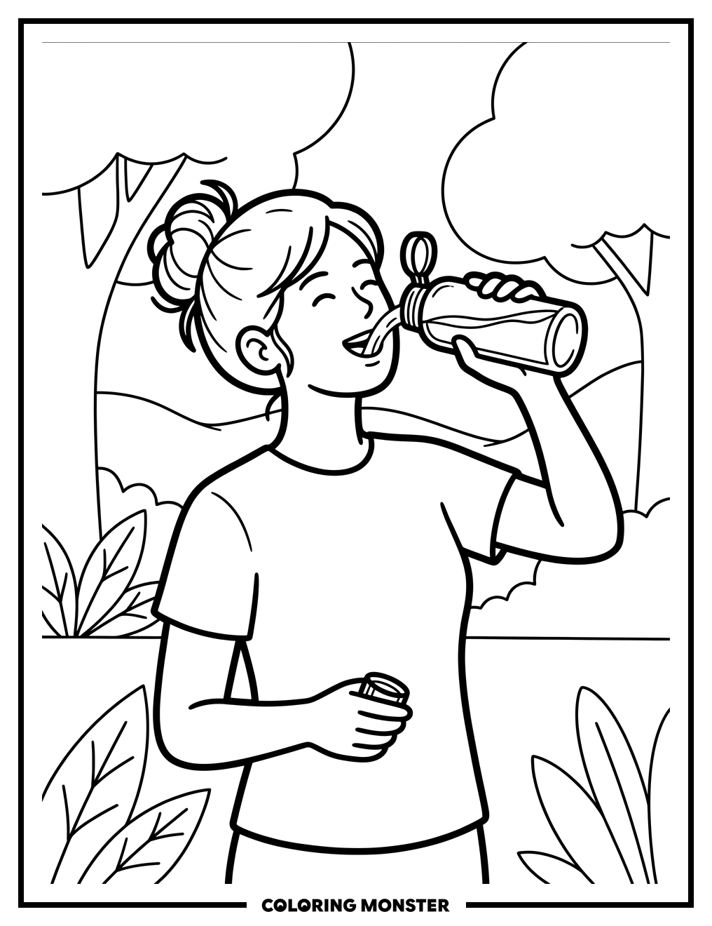 Person Drinking From Water Bottle Coloring Page