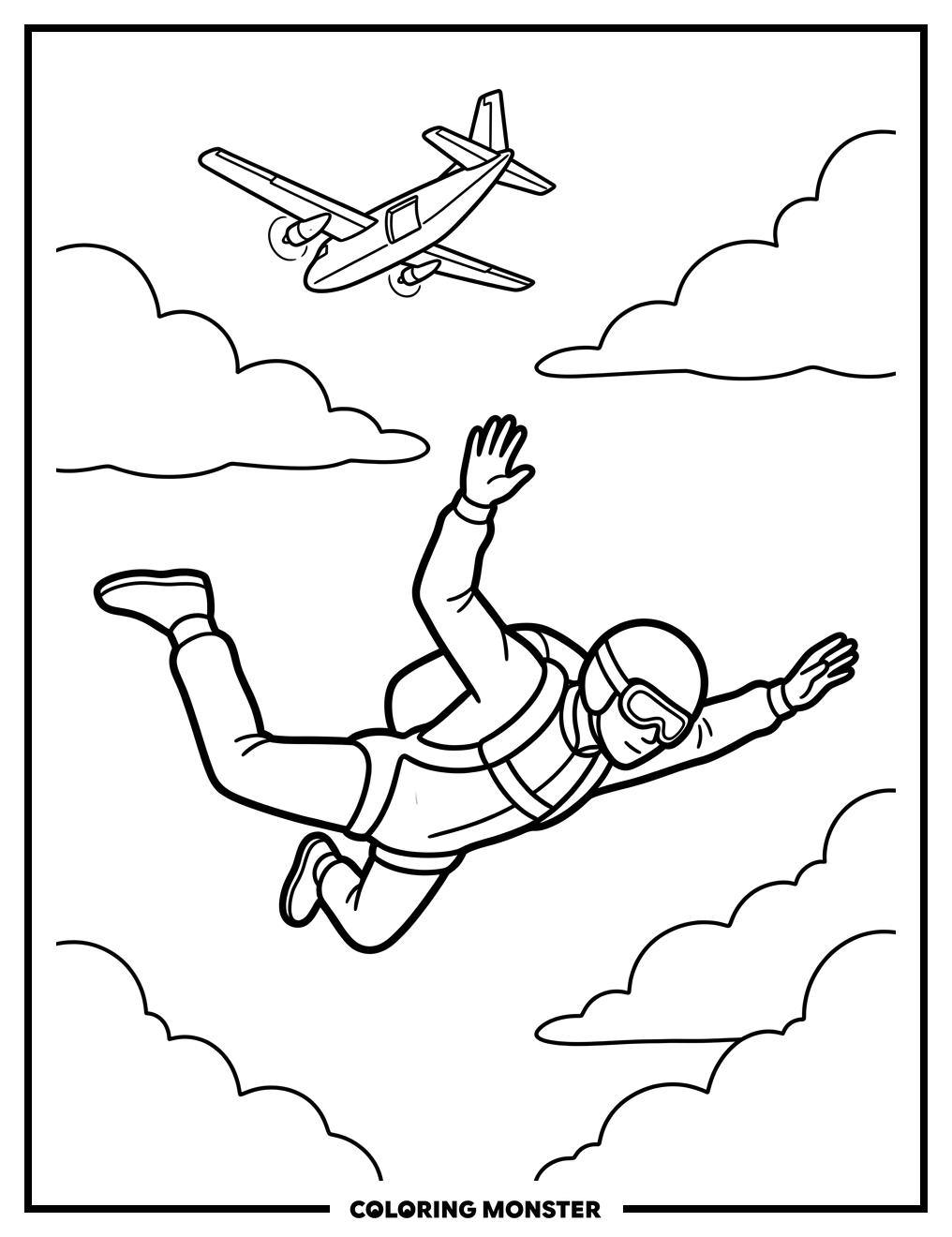 Person Free Falling From Airplane Coloring Page